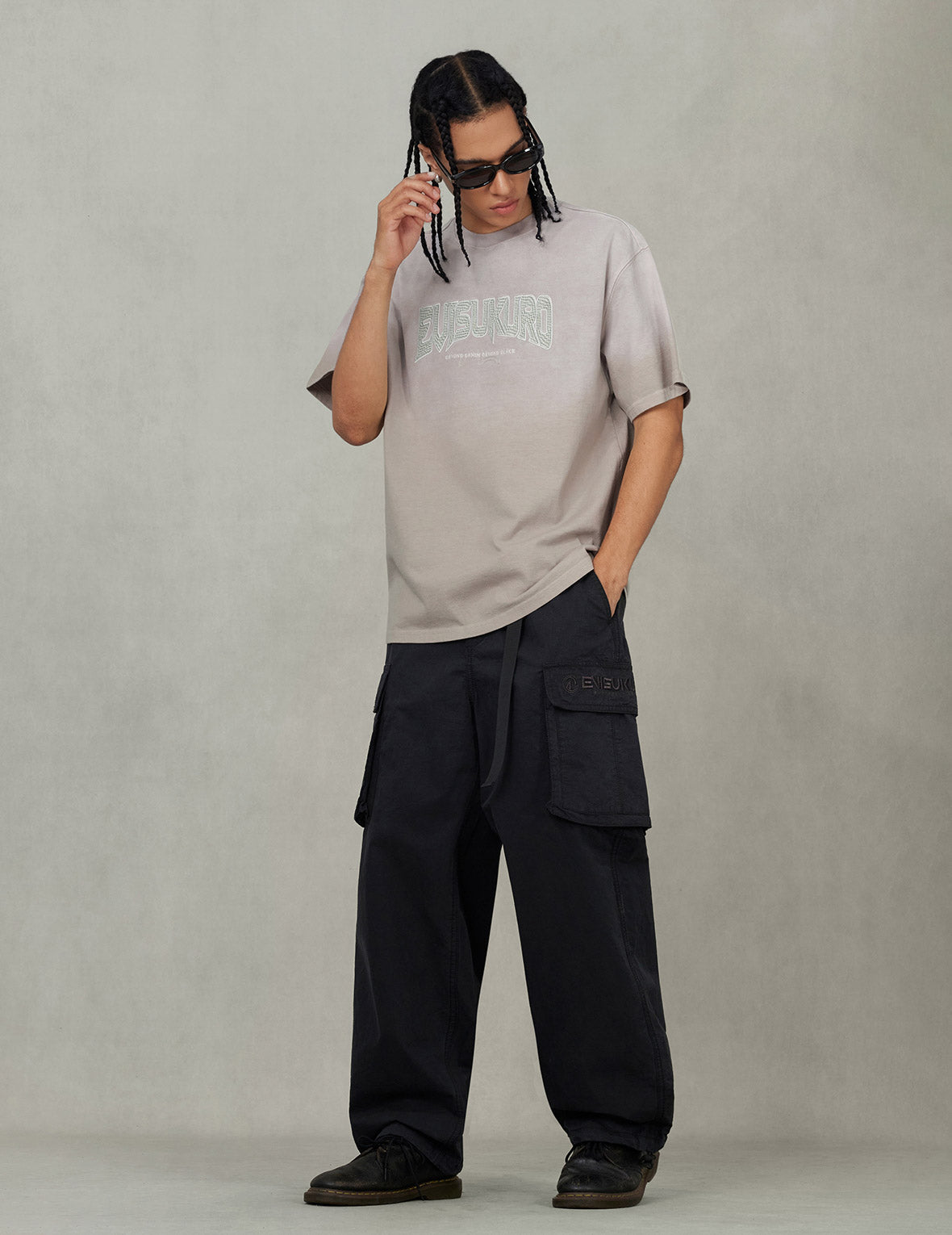 EVISUKURO Waffle Embroidery and Spray Dye Relax Fit T-shirt