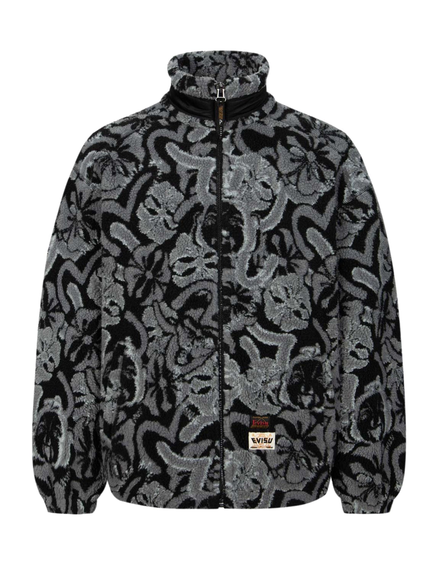 Allover Seagull and Kamon Jacquard Loose Fit Sherpa Jacket