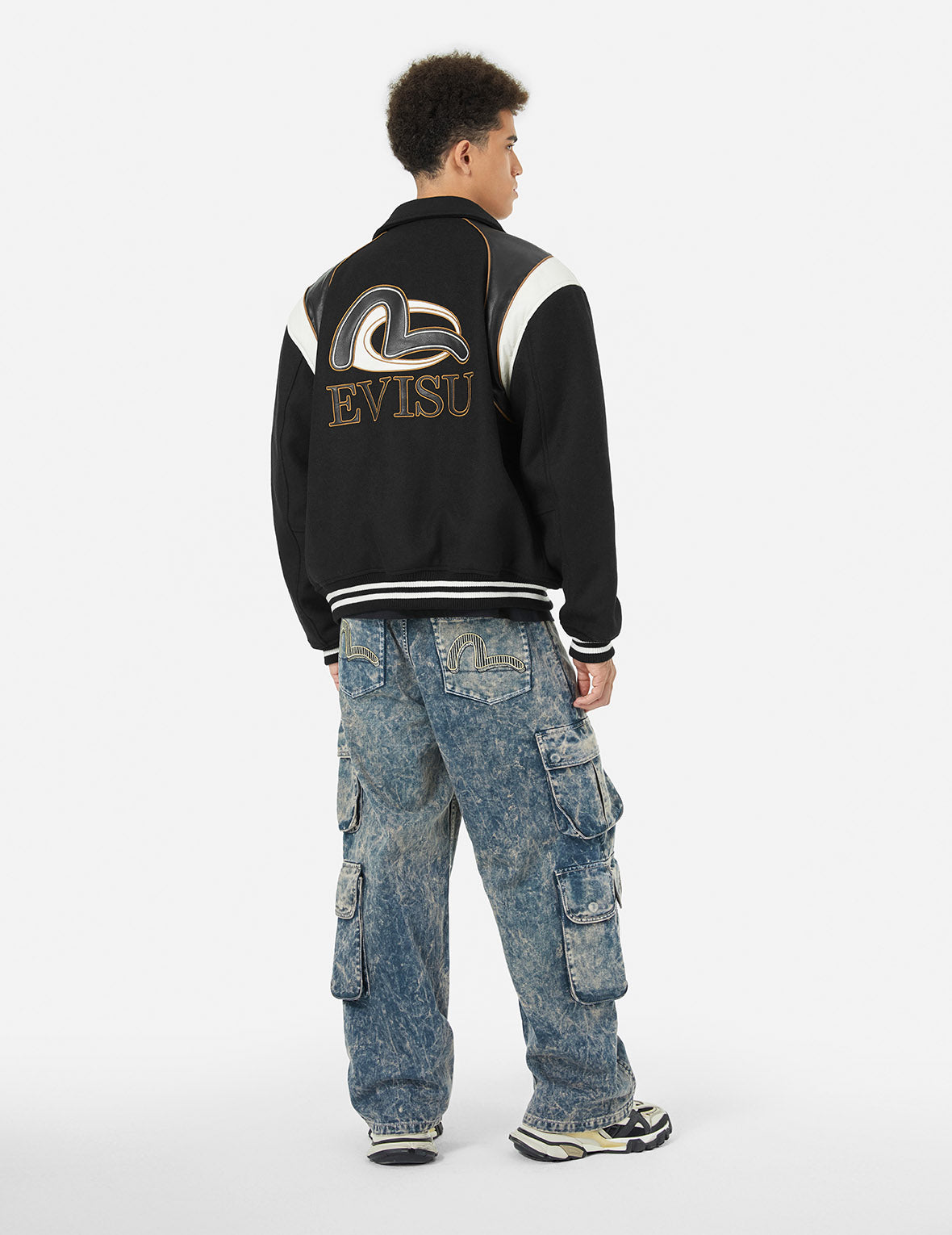商標和海鷗貼布寬版休閒棒球外套