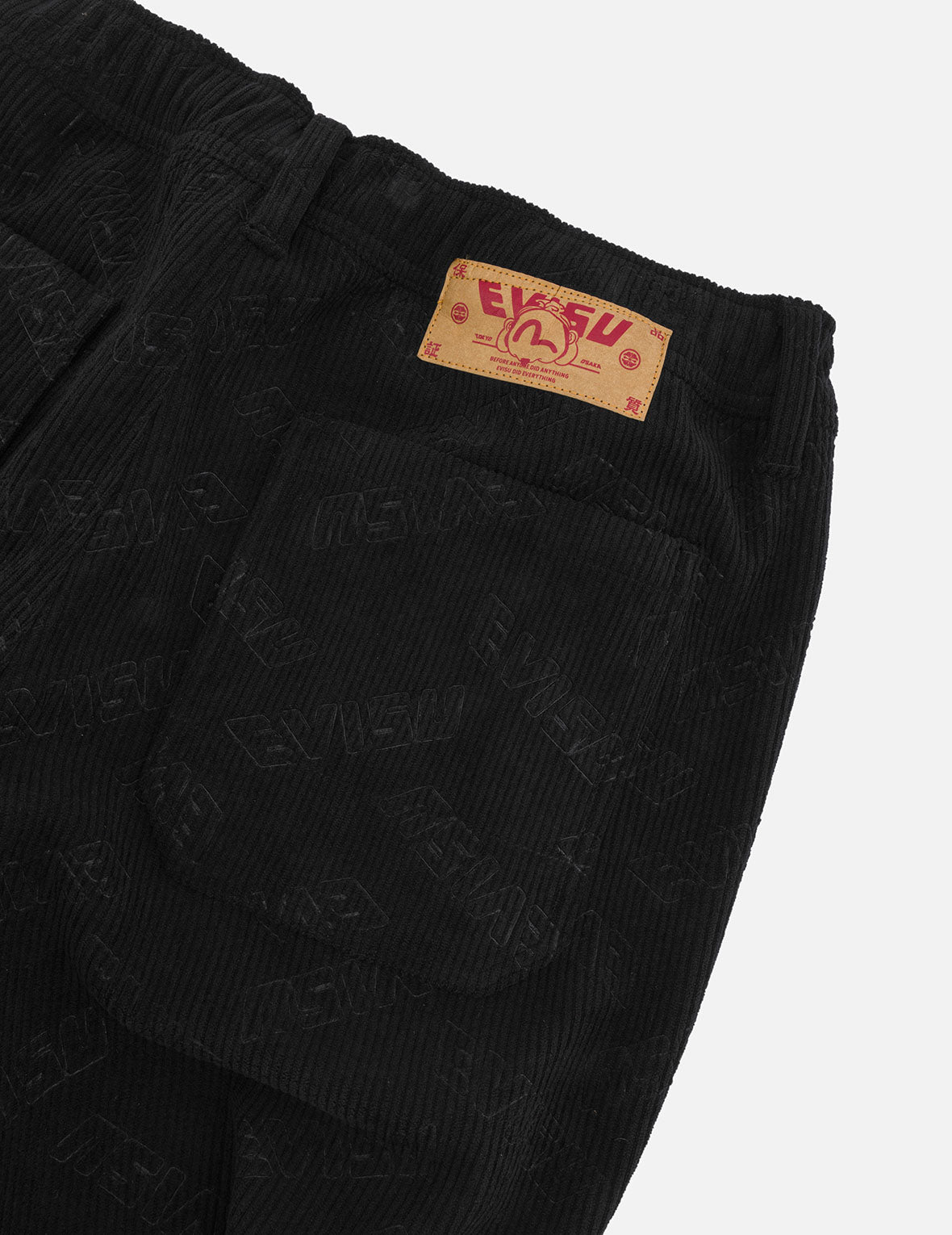 滿地EVISU壓印圖案與海鷗刺繡寬版休閒梭織褲