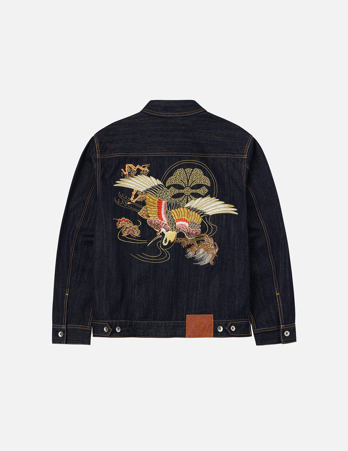 仙鶴報恩刺繡寬版休閒牛仔外套