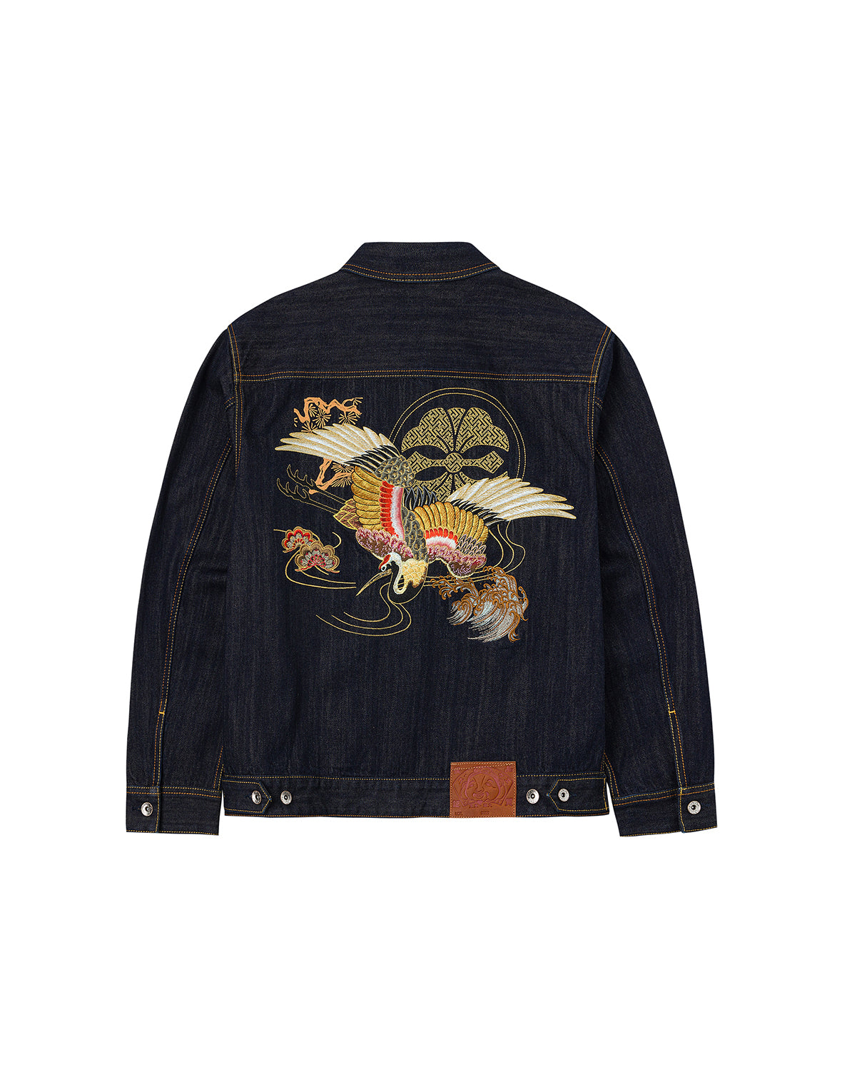 仙鶴報恩刺繡寬版休閒牛仔外套