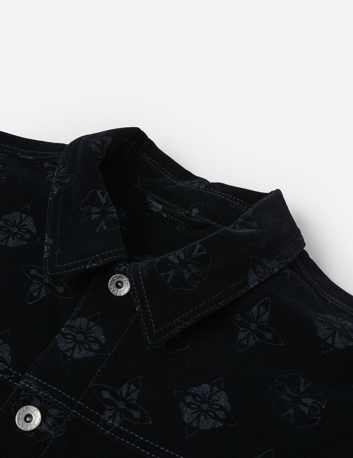 Allover Kamon Flocking Print Relax Fit Denim Jacket