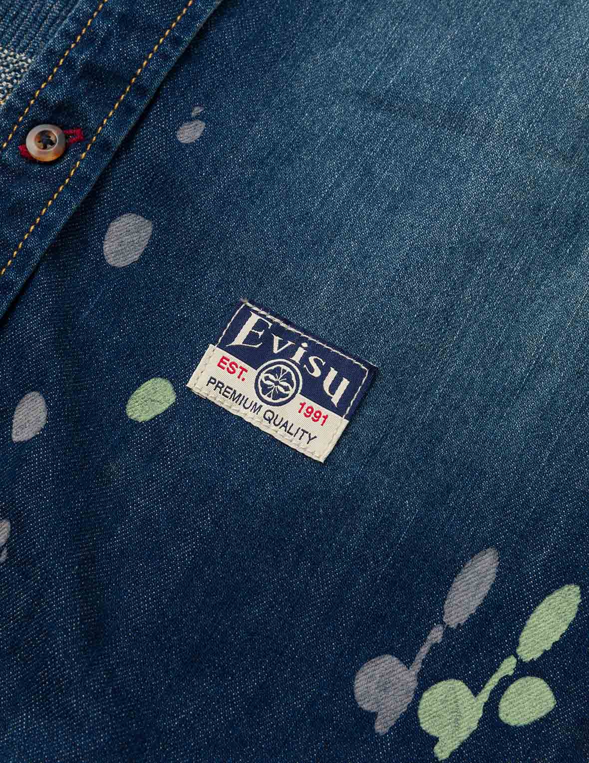 刺繡家花寬版休閒牛仔襯衫