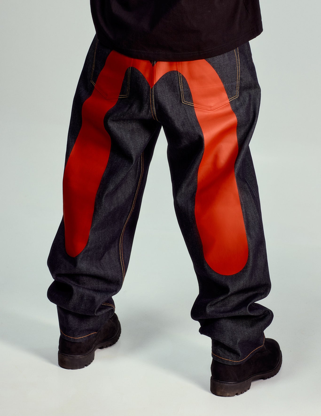 Red Daicock Print Loose Fit Jeans #2038