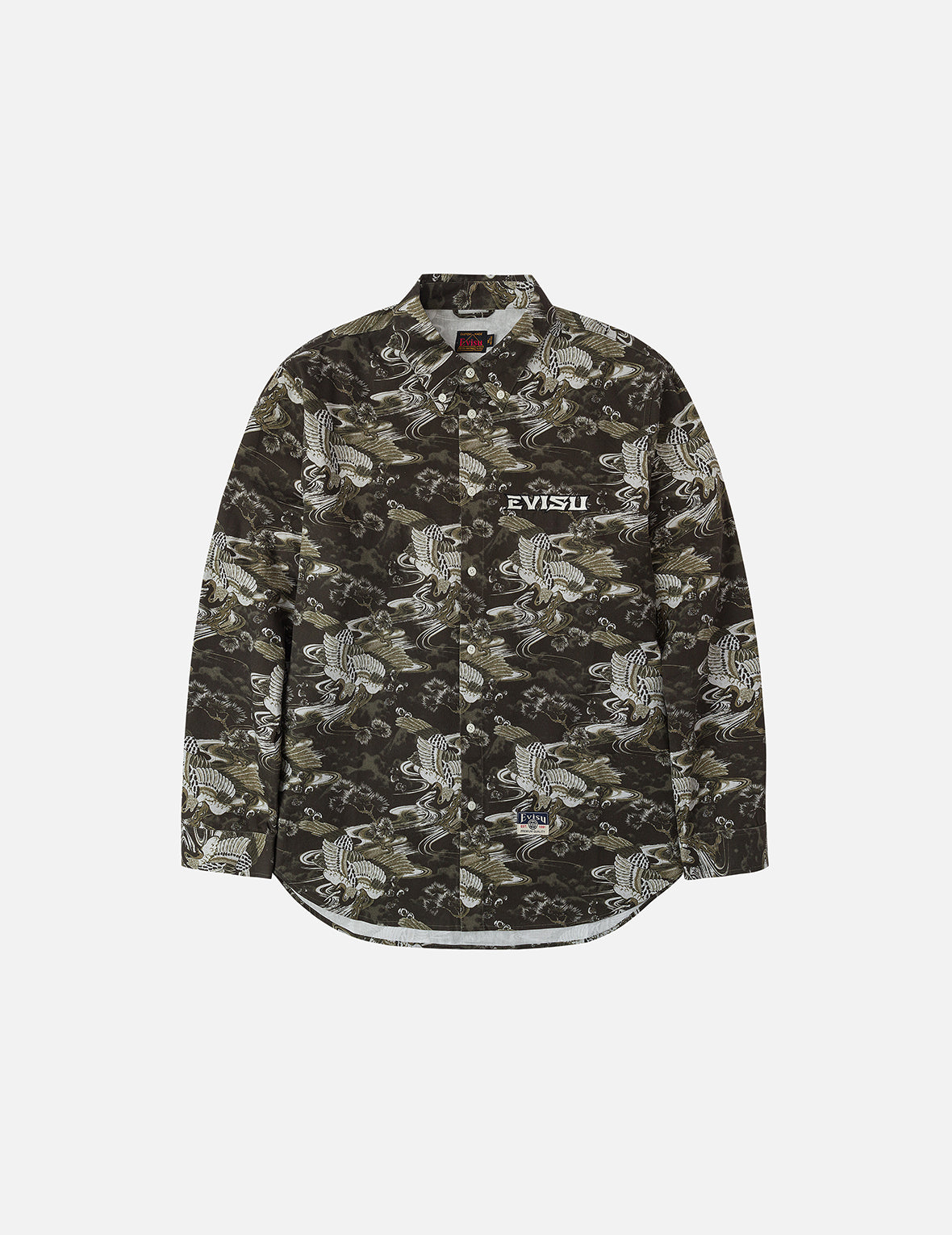 Allover Crane Print Relax Fit Shirt