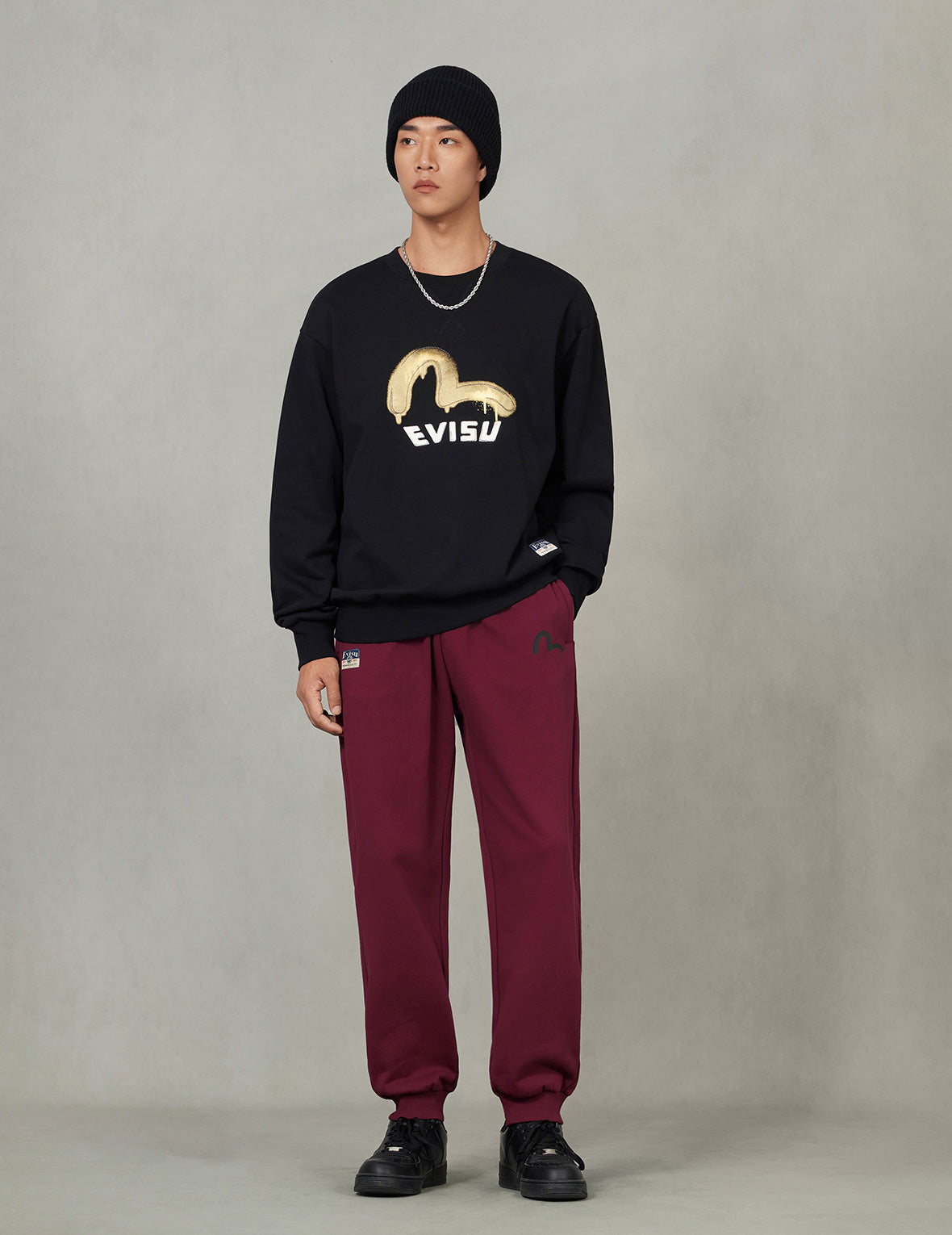 Brushstroke Seagull and Logo Print Straight Fit Sweatpants