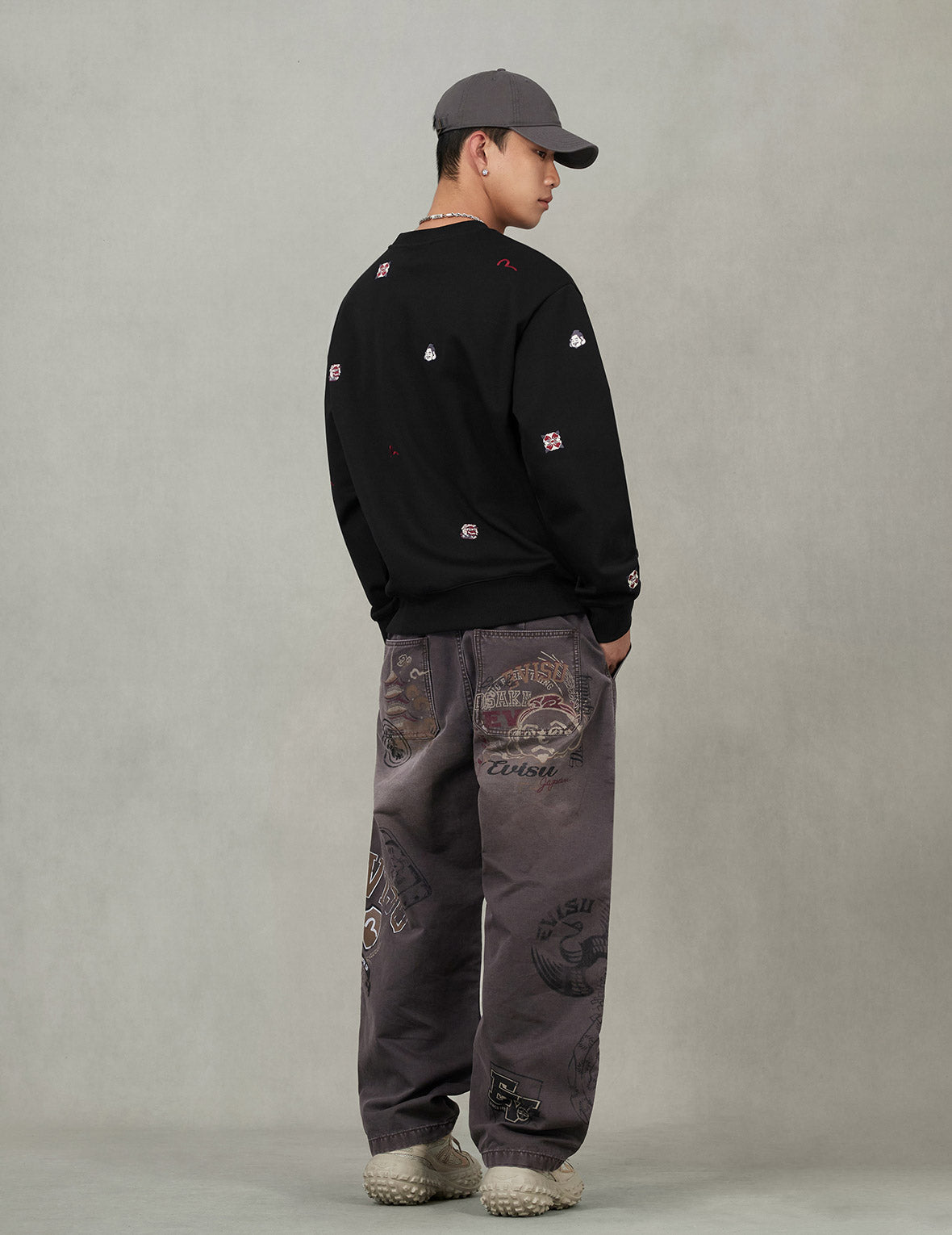 Allover Multi Logos Embroidery Relax Fit Sweatshirt