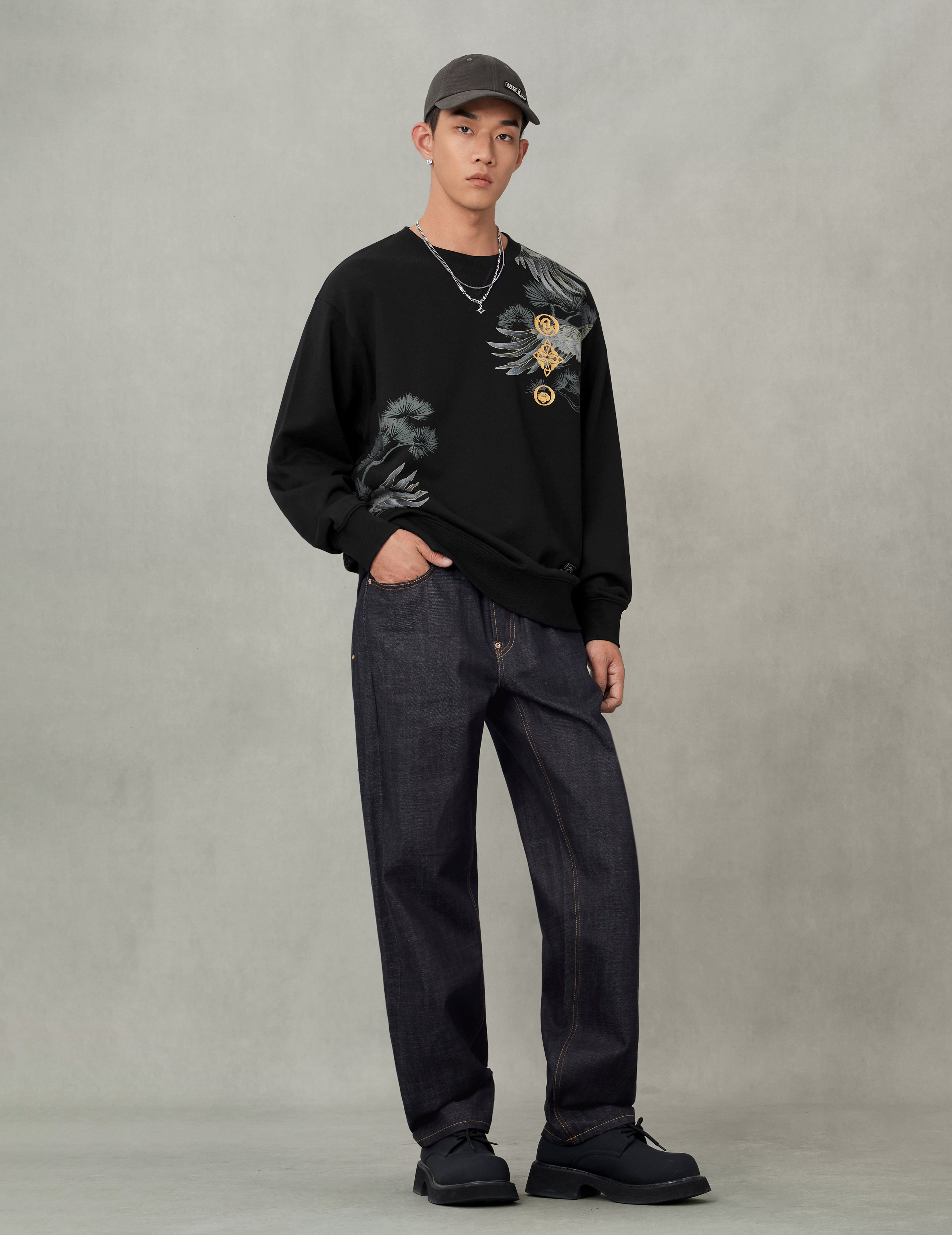 Grateful Crane Foil Print Relax Fit Sweatshirt