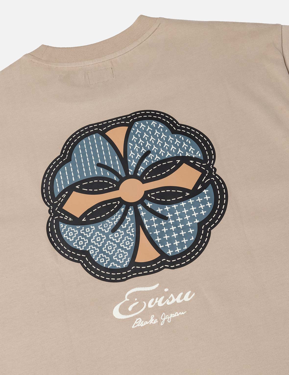 刺繡家花印花時尚版型假兩件長袖T恤