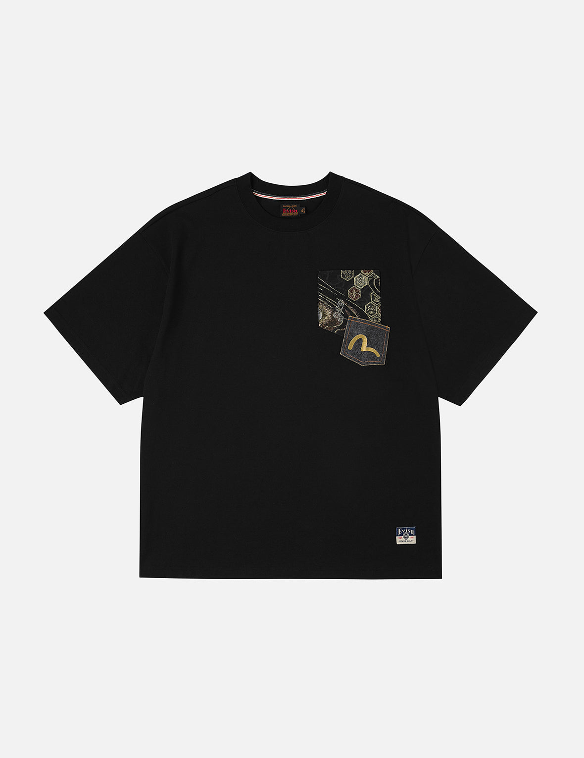 Brocade Pocket with Seagull Foil Print Loose Fit T-Shirt