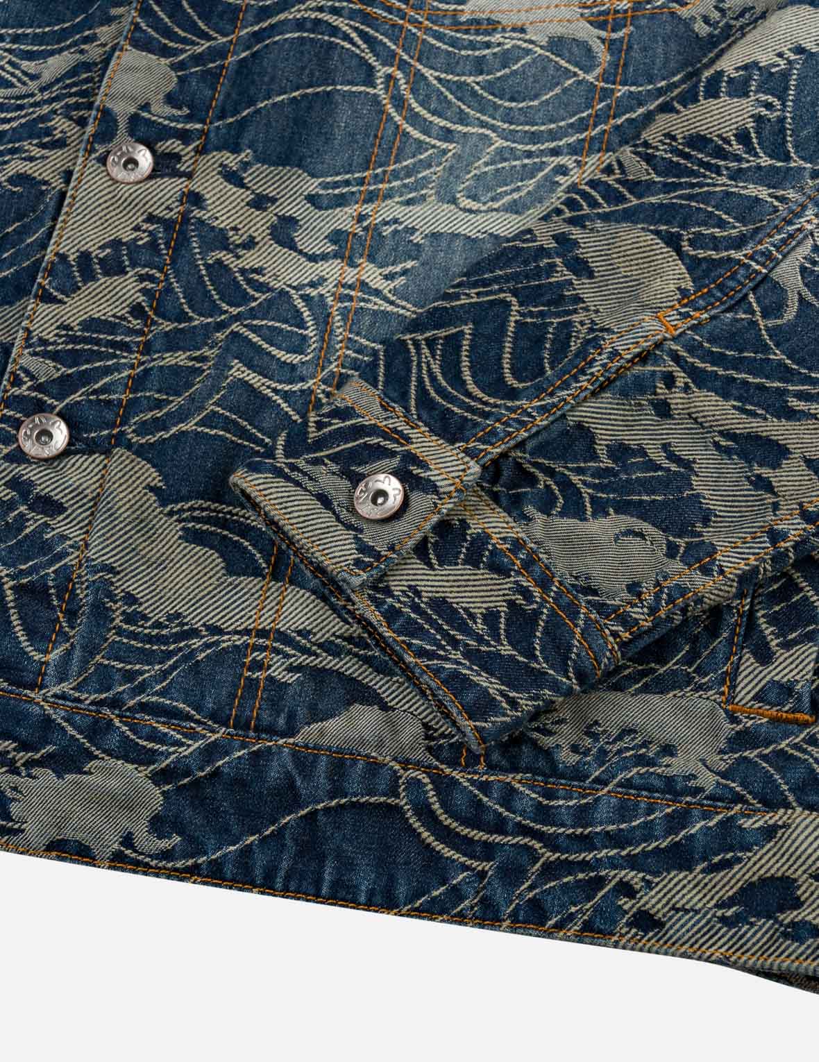 Allover Seagull Wave Jacquard Denim Jacket