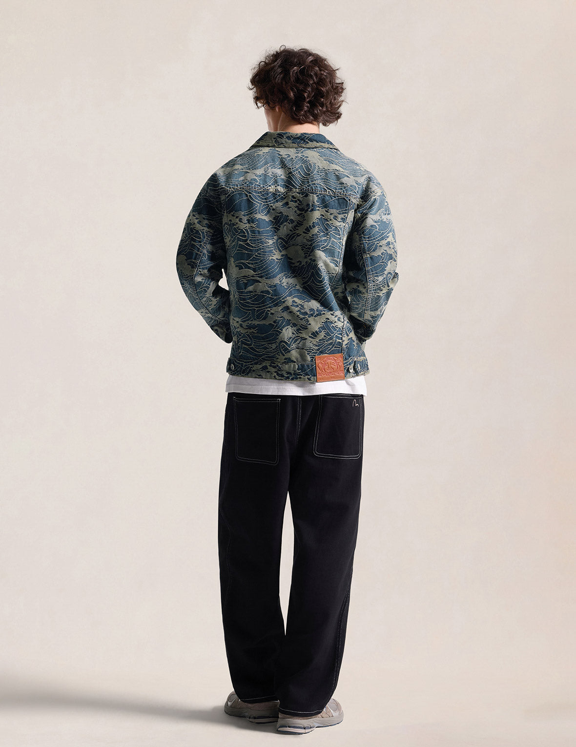 Allover Seagull Wave Jacquard Denim Jacket