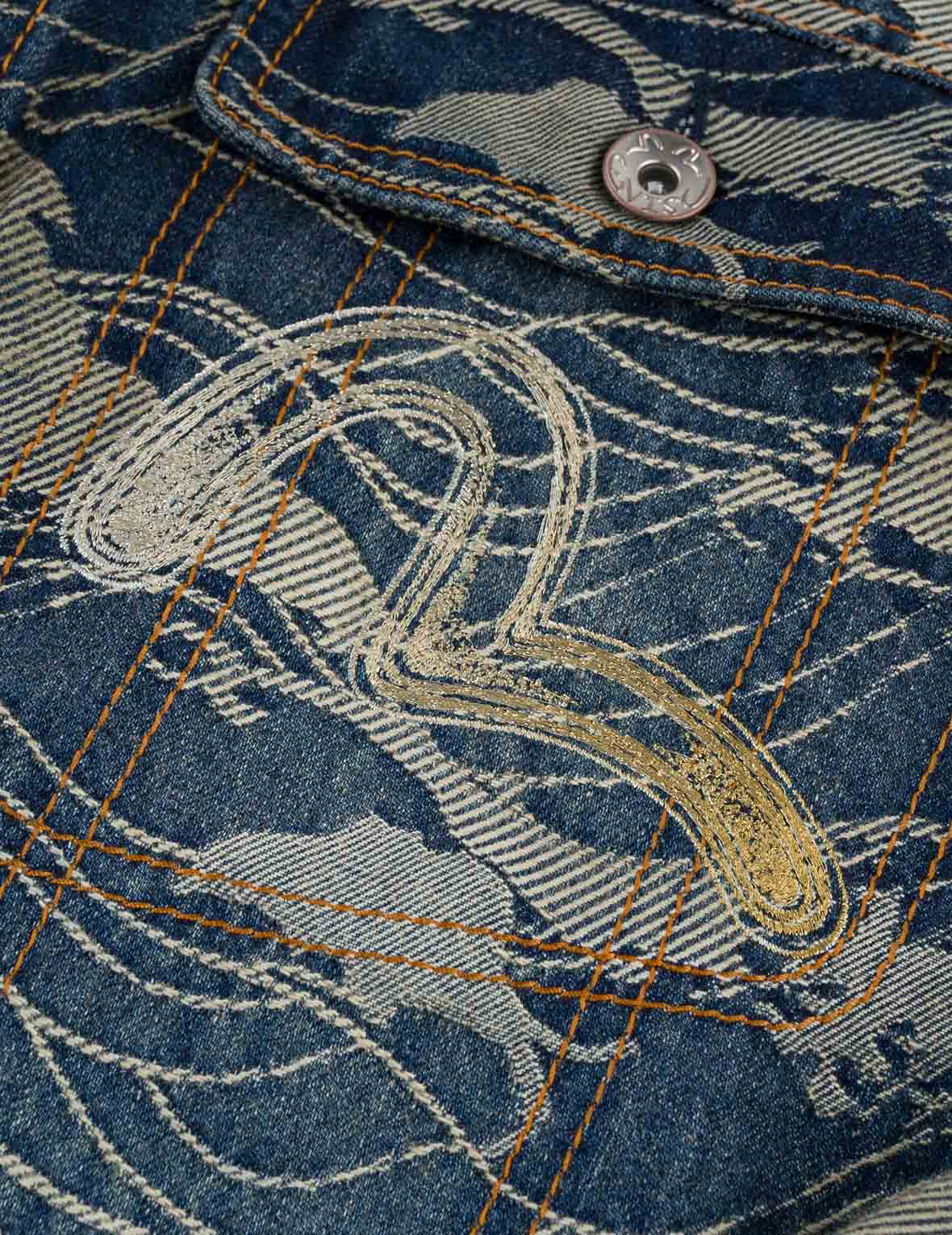 Allover Seagull Wave Jacquard Denim Jacket