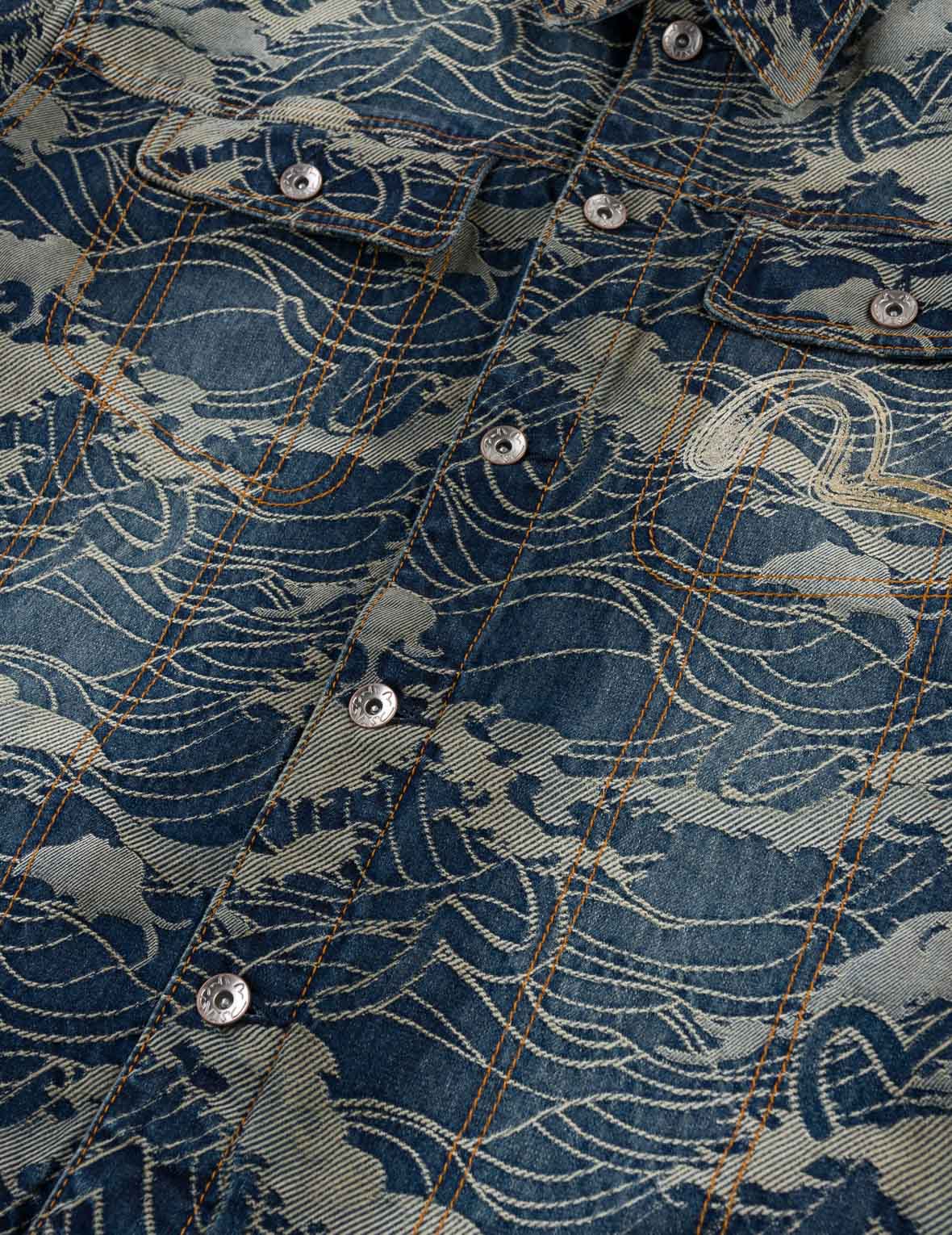 Allover Seagull Wave Jacquard Denim Jacket