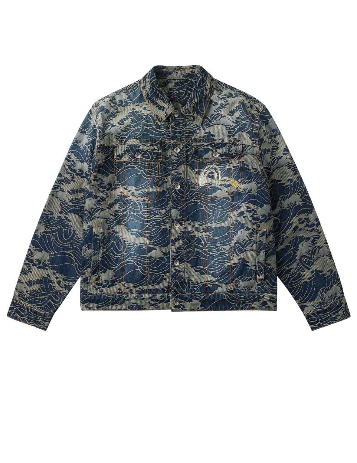 Allover Seagull Wave Jacquard Denim Jacket
