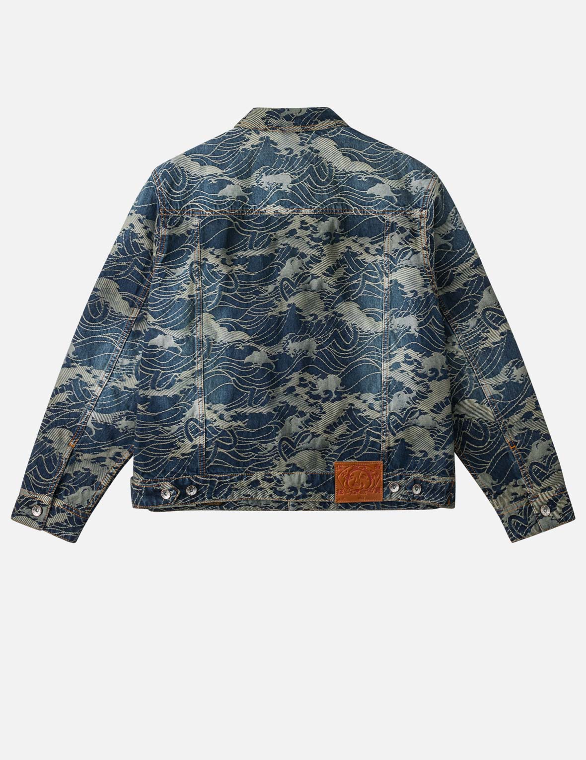 Allover Seagull Wave Jacquard Denim Jacket