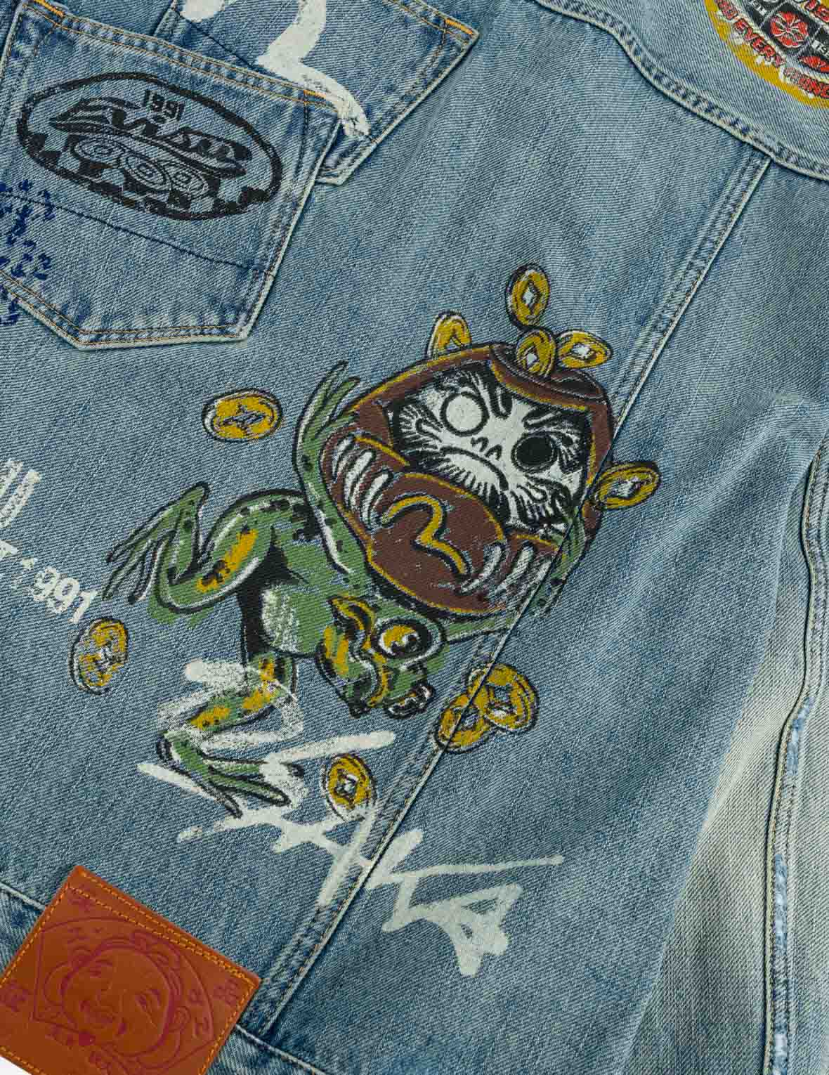 招財主題手繪滿地牛仔外套