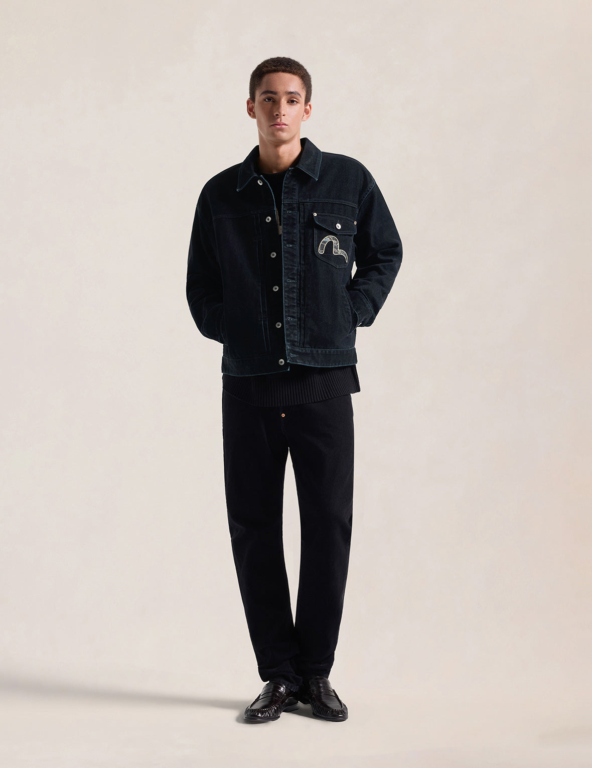 Velvet-Like Kamon Brocade Embroidered Denim Jacket