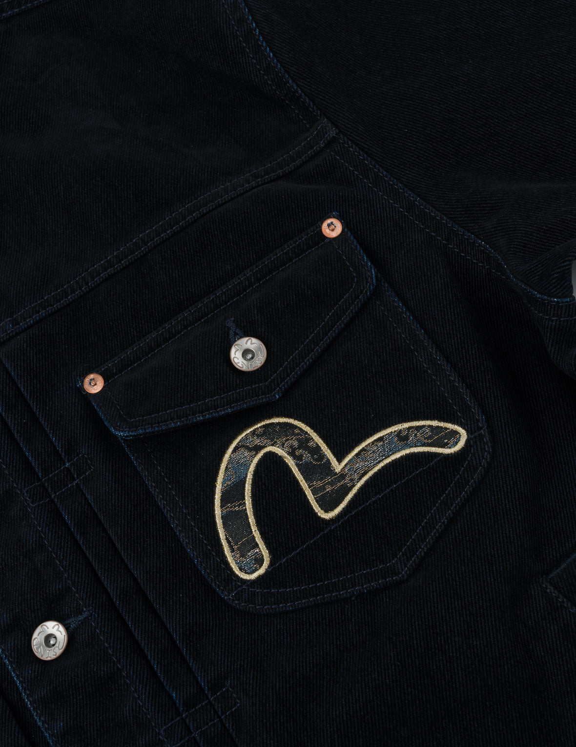 Velvet-Like Kamon Brocade Embroidered Denim Jacket
