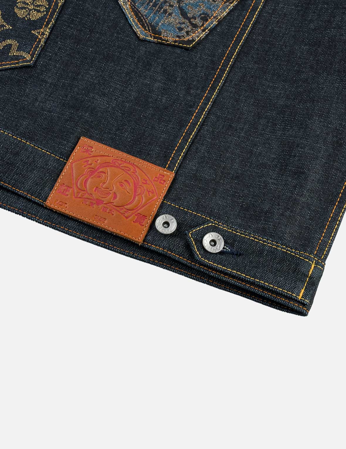 Multi-Pocket Brocade Embroidered Denim Jacket
