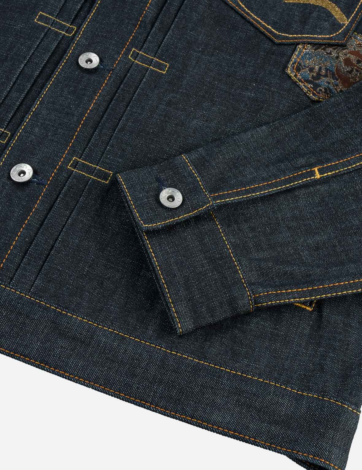 Multi-Pocket Brocade Embroidered Denim Jacket