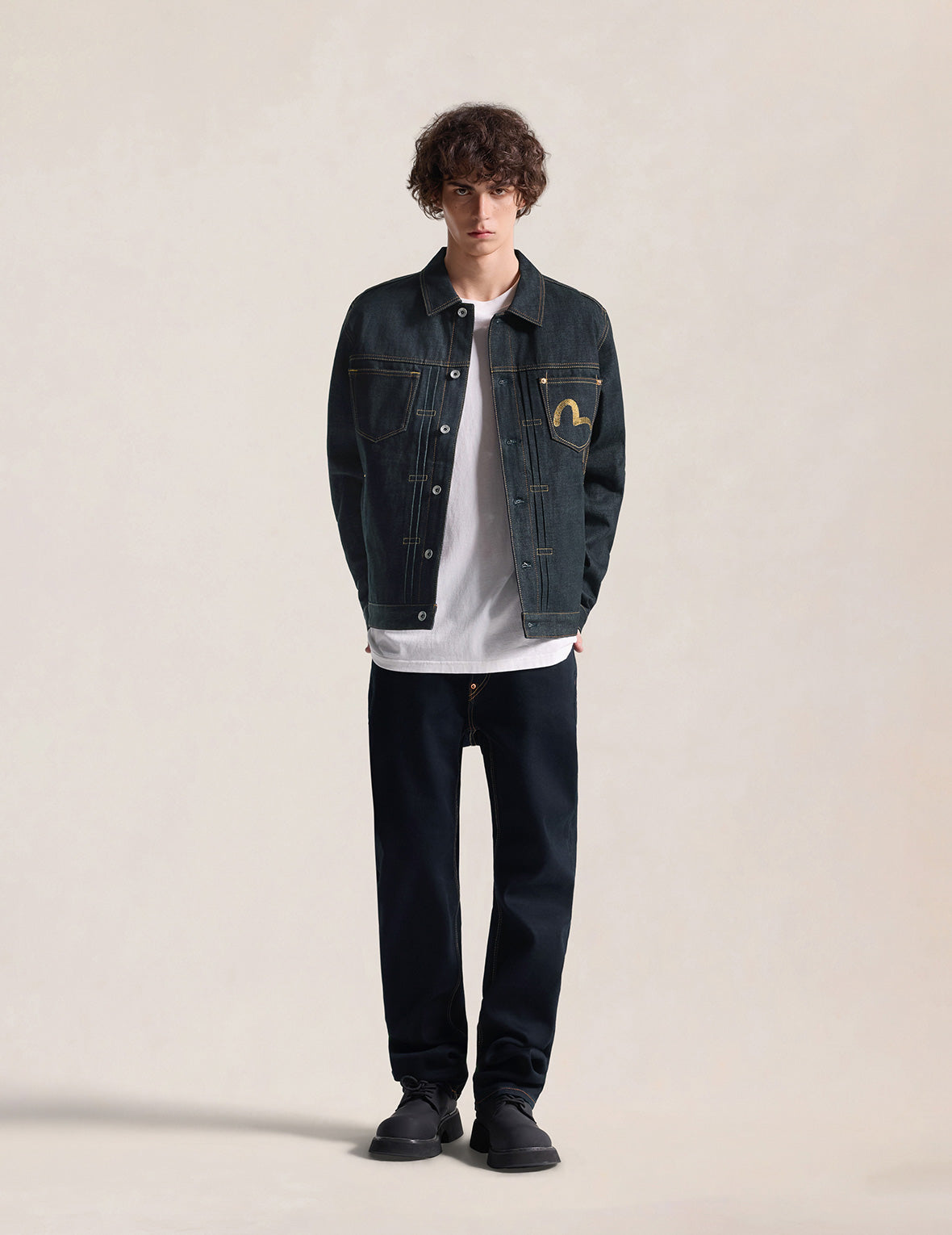 Multi-Pocket Brocade Embroidered Denim Jacket