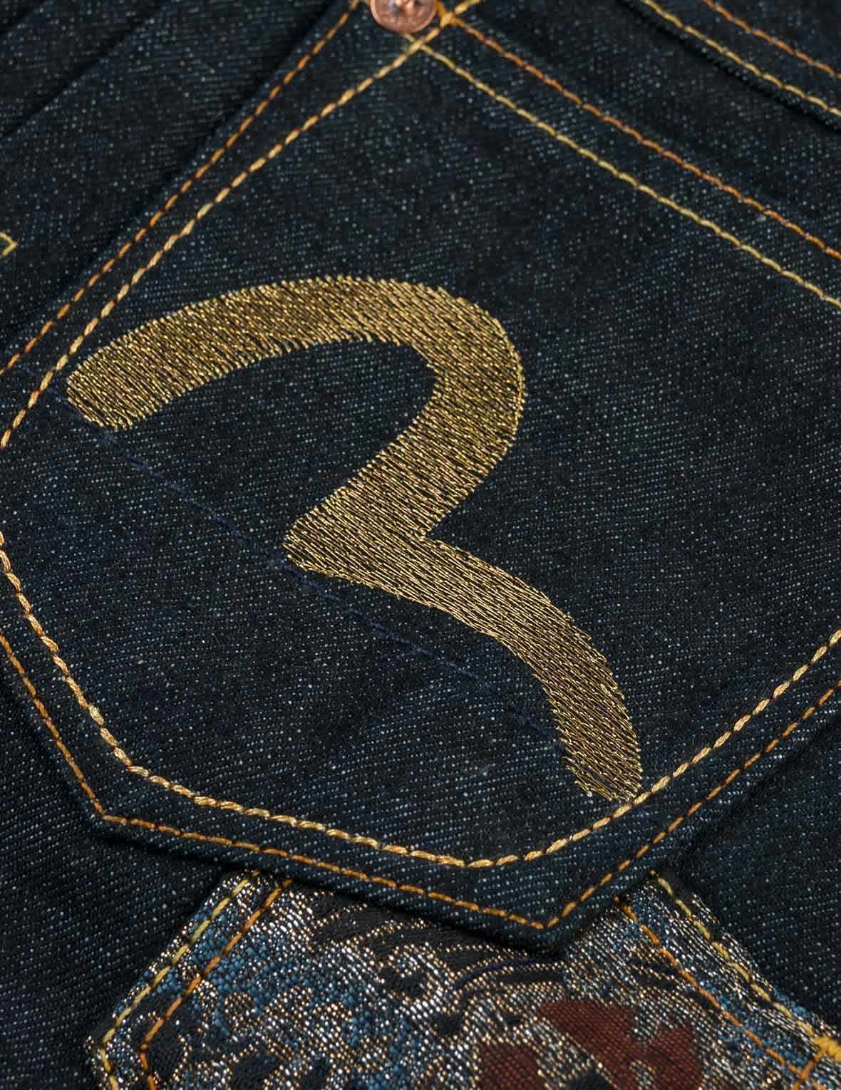 Multi-Pocket Brocade Embroidered Denim Jacket