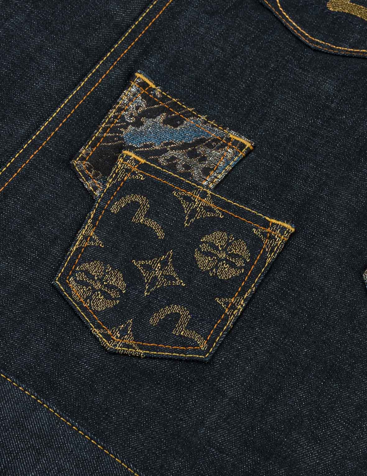 Multi-Pocket Brocade Embroidered Denim Jacket