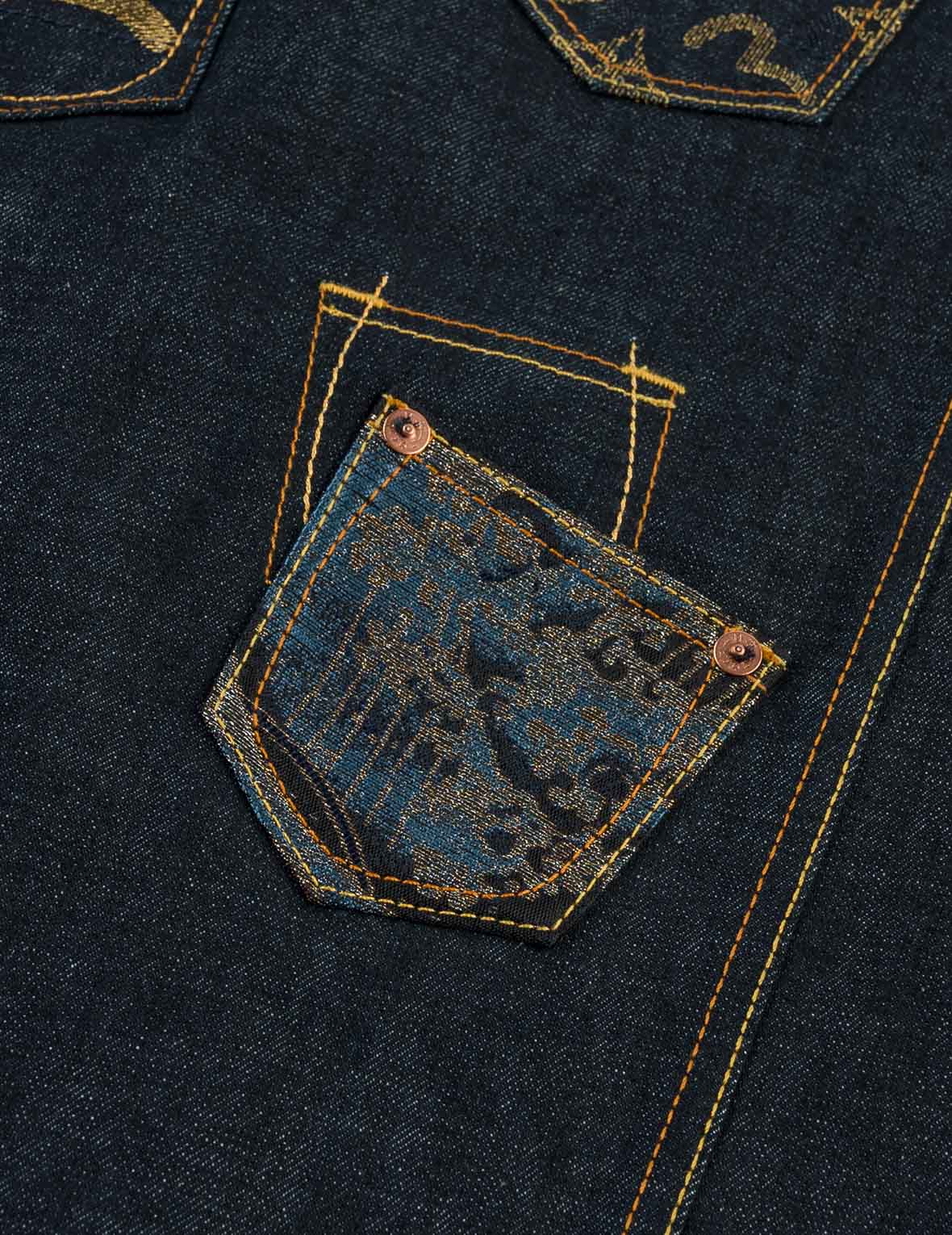 Multi-Pocket Brocade Embroidered Denim Jacket