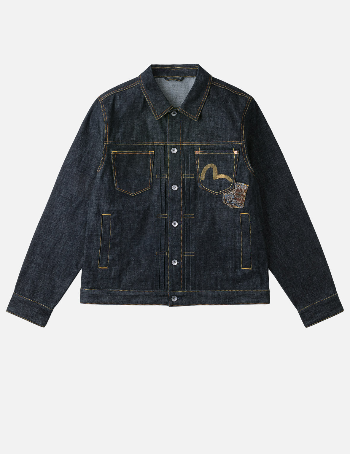 Multi-Pocket Brocade Embroidered Denim Jacket