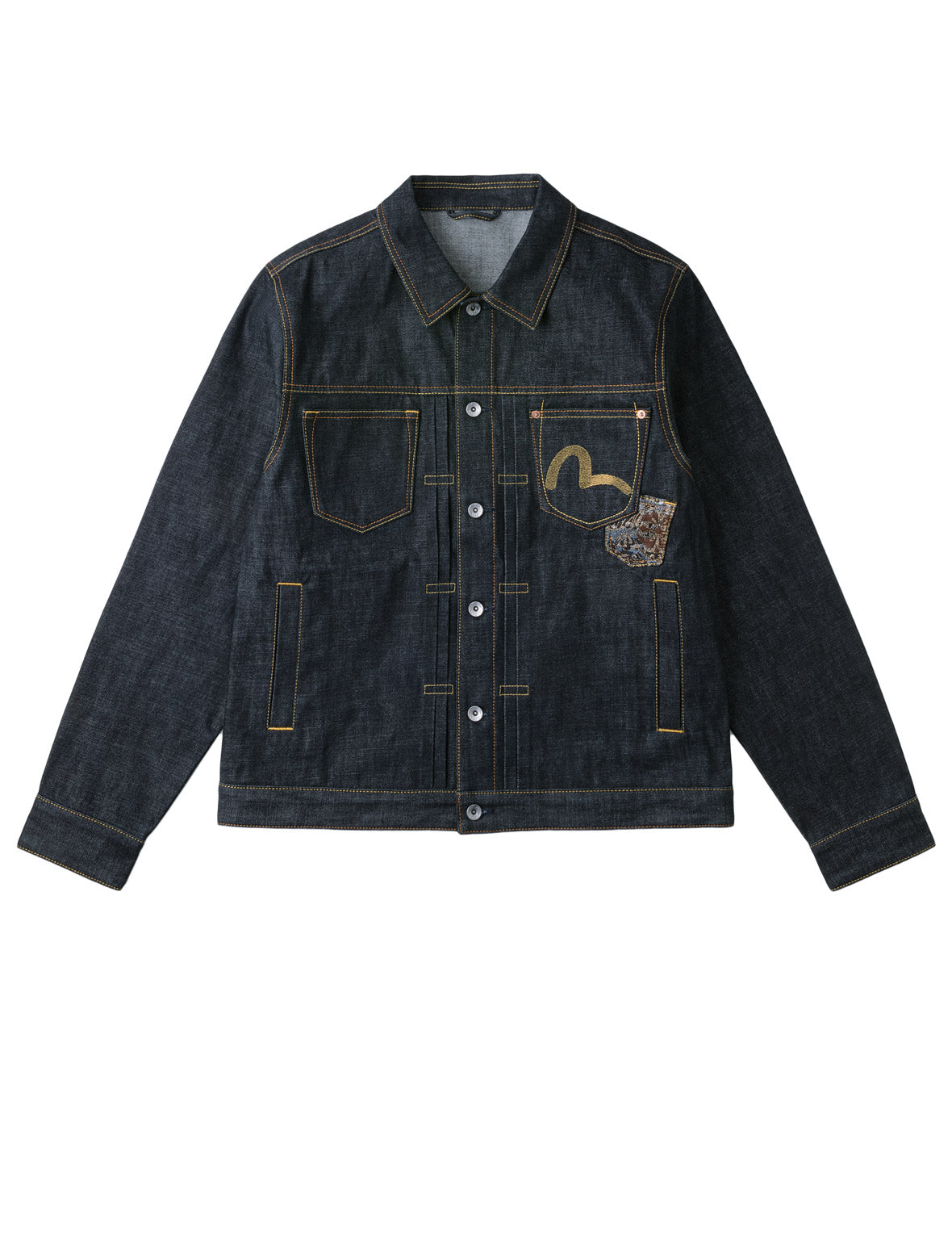 Multi-Pocket Brocade Embroidered Denim Jacket