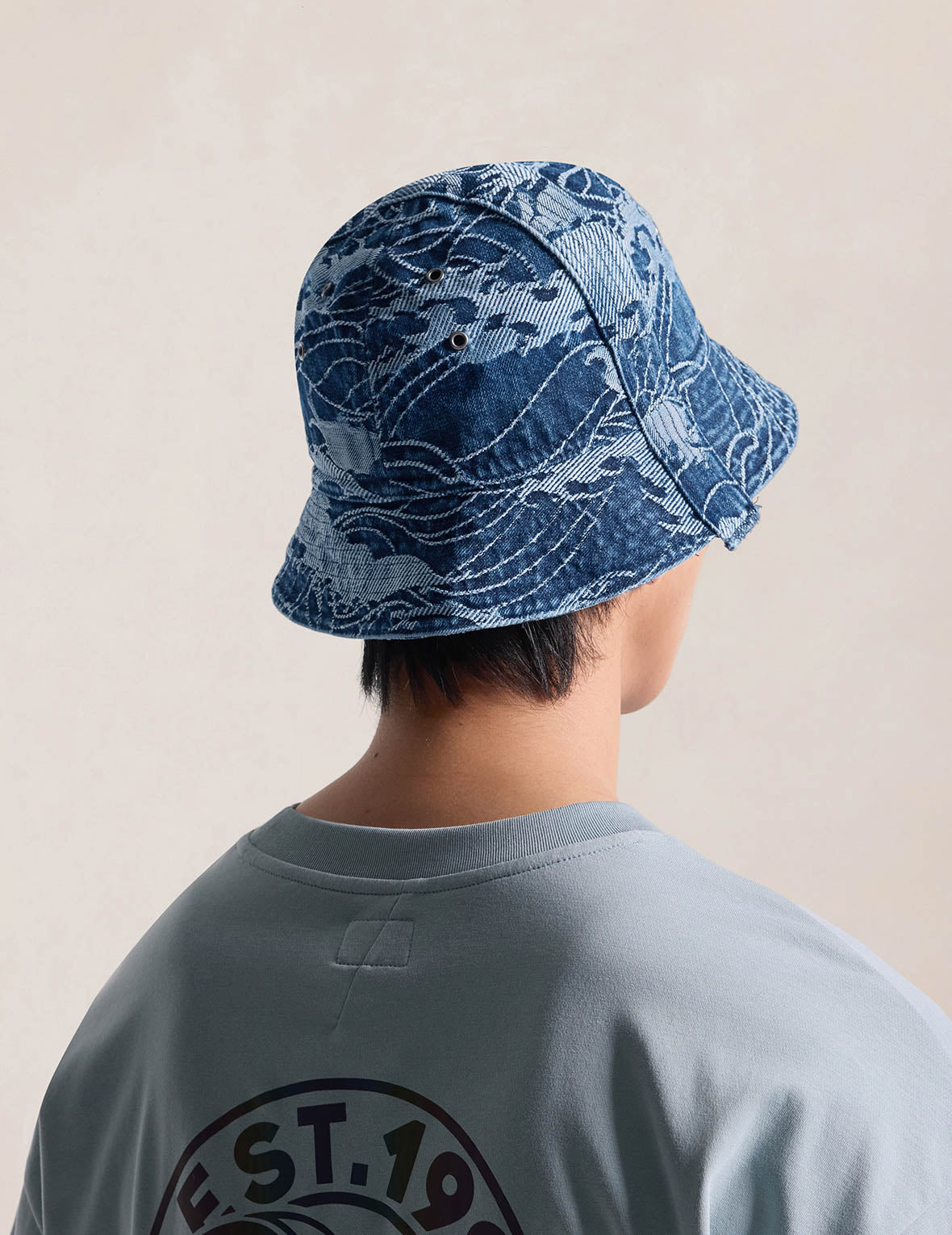 Wave & Seagull Allover Jacquard Denim Bucket Hat