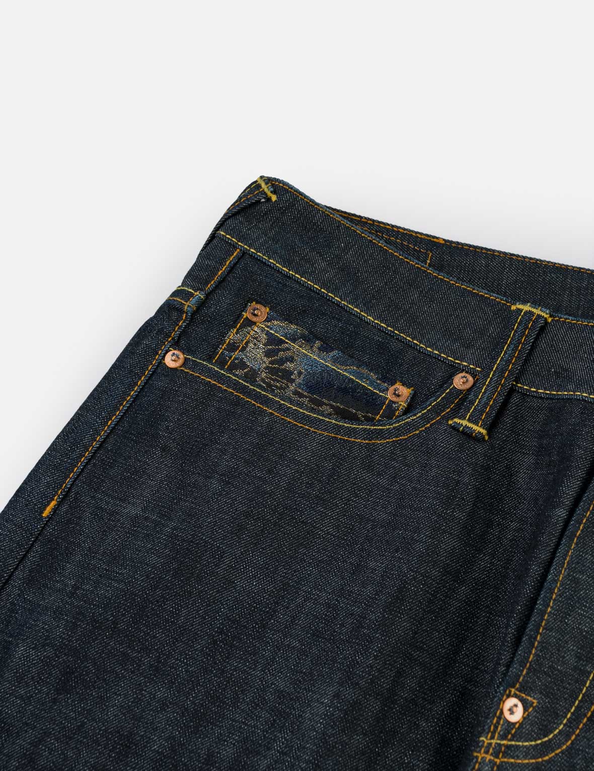 Multi-Pocket Brocade Embroidered Taper Jeans #2017