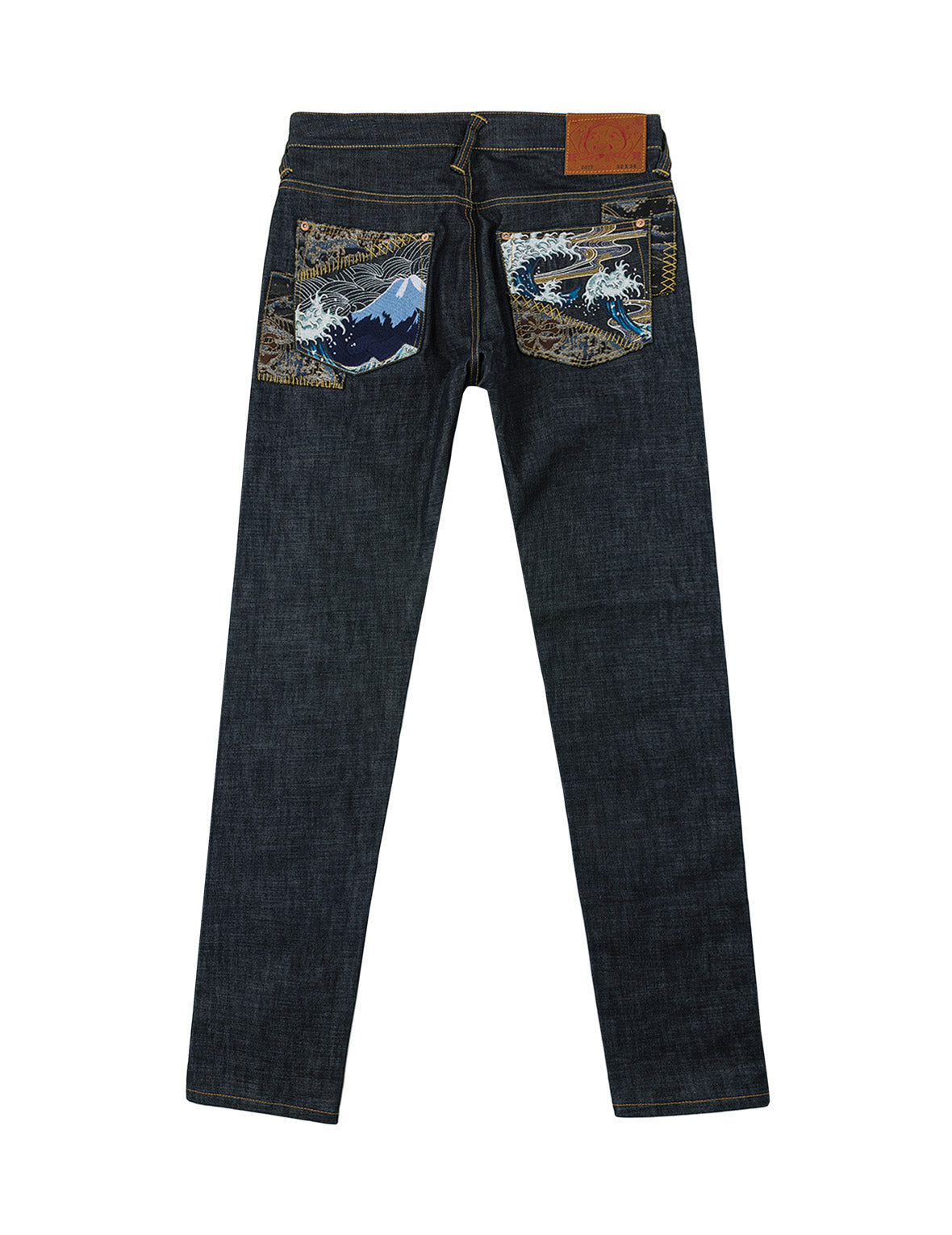 Multi-Pocket Brocade Embroidered Taper Jeans #2017