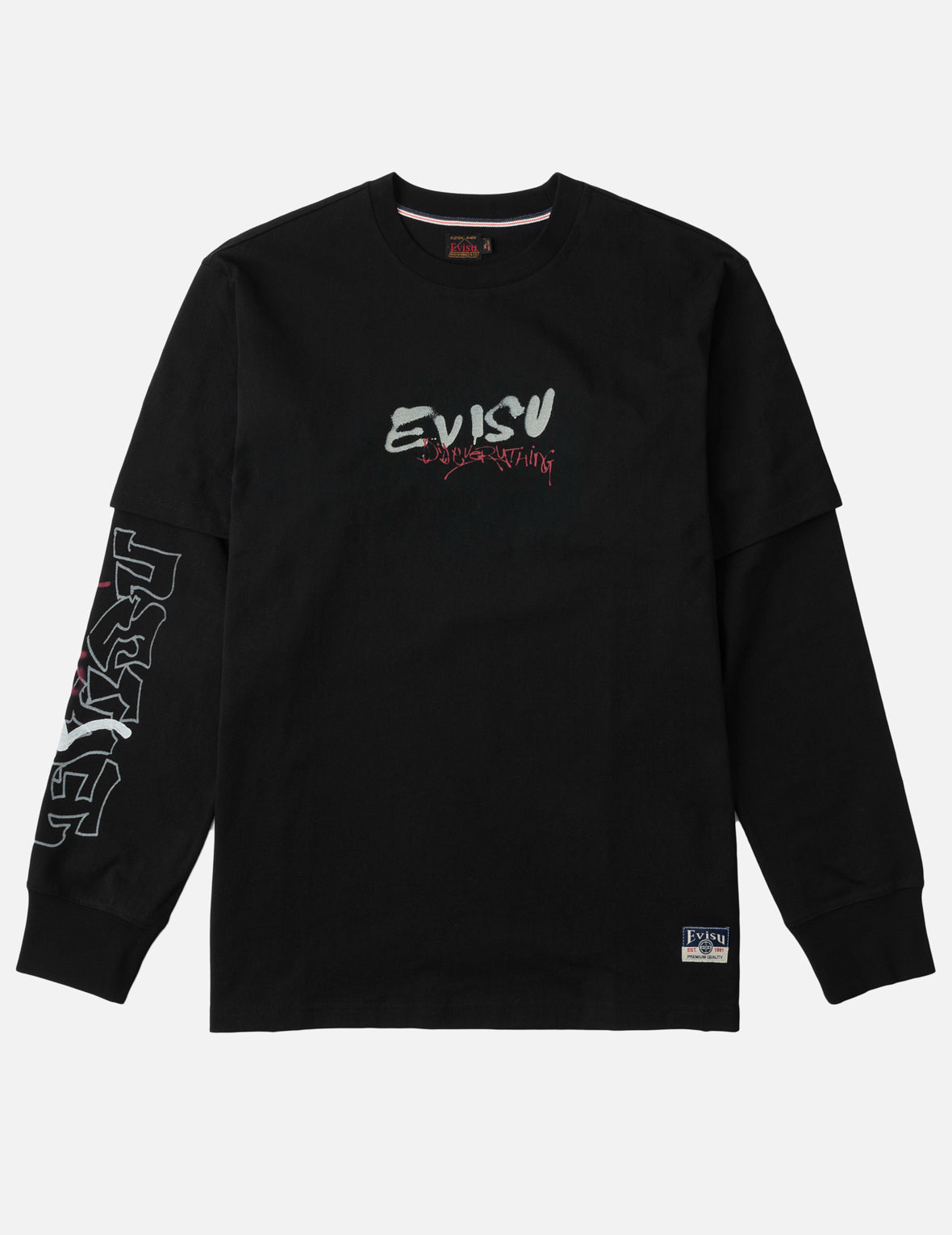 達摩印花假兩件長袖T恤