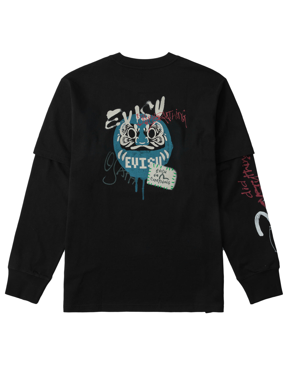 達摩印花假兩件長袖T恤