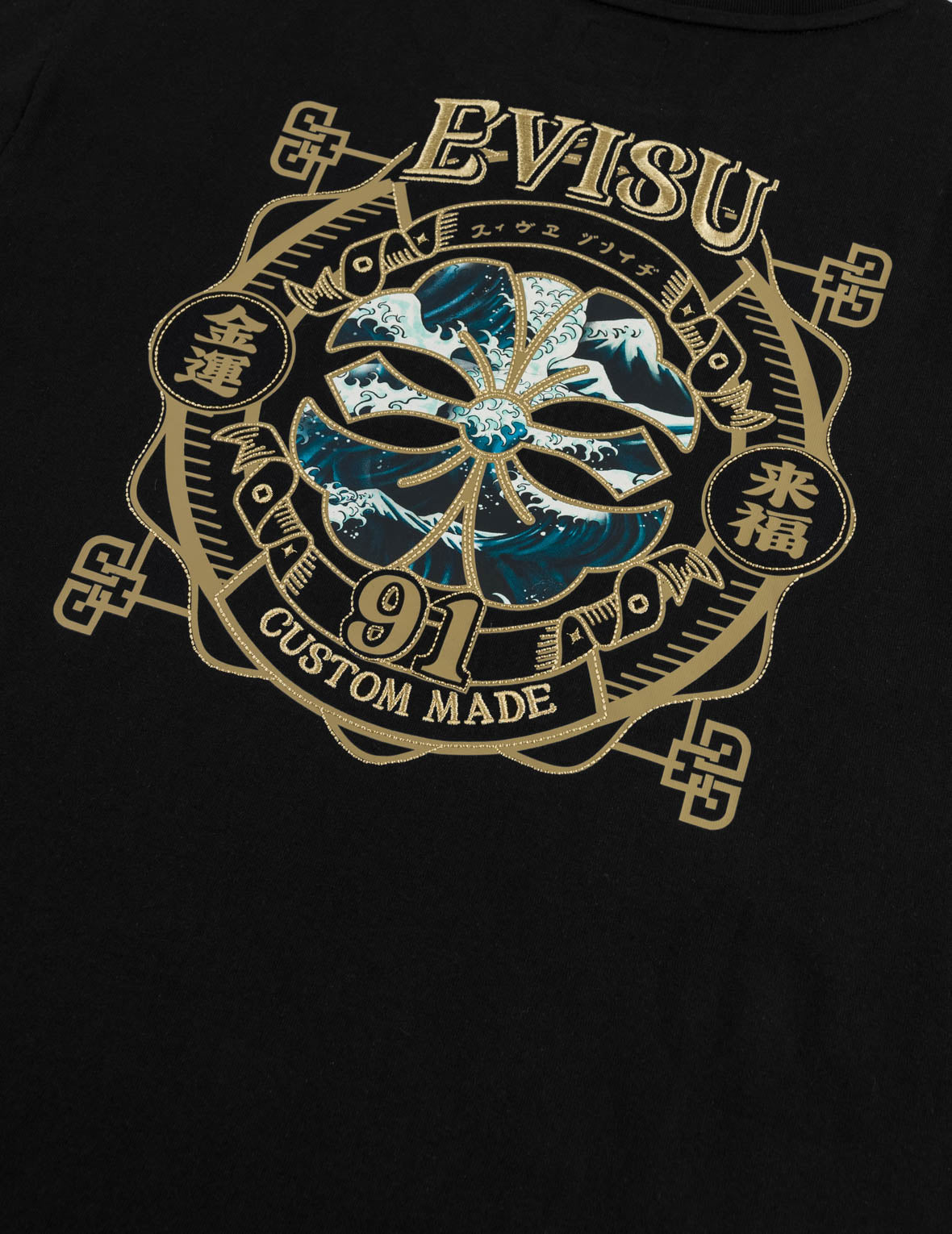 金色印花家紋海浪貼布T恤