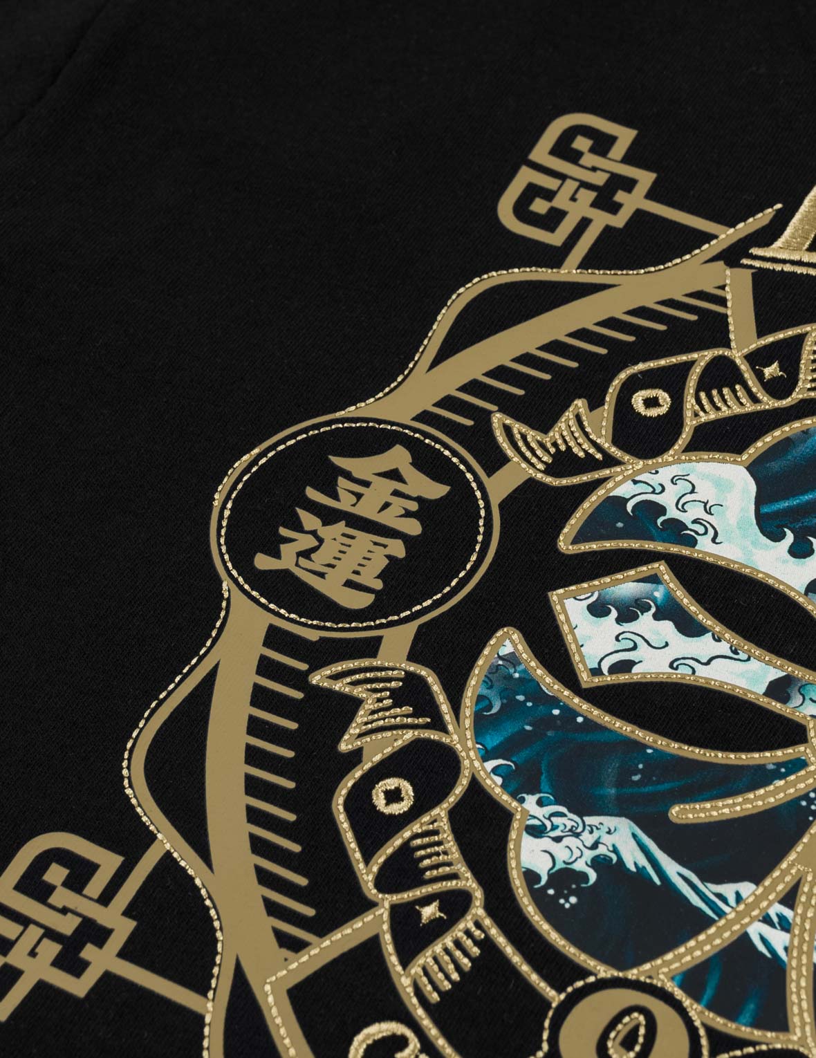 金色印花家紋海浪貼布T恤
