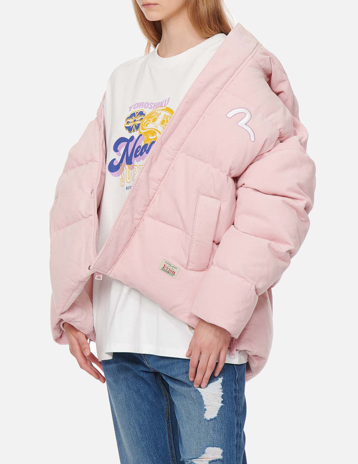牛仔貼佈燈芯絨羽絨外套