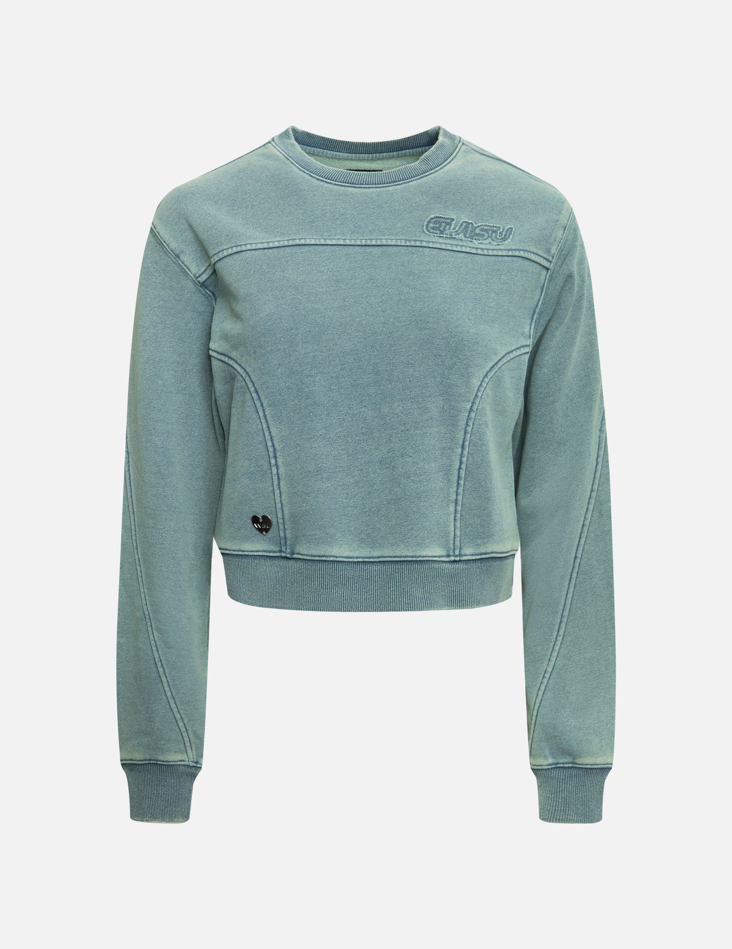 Distressed Appliqué Embroidery Washed Fashion Fit Cropped Sweatshirt