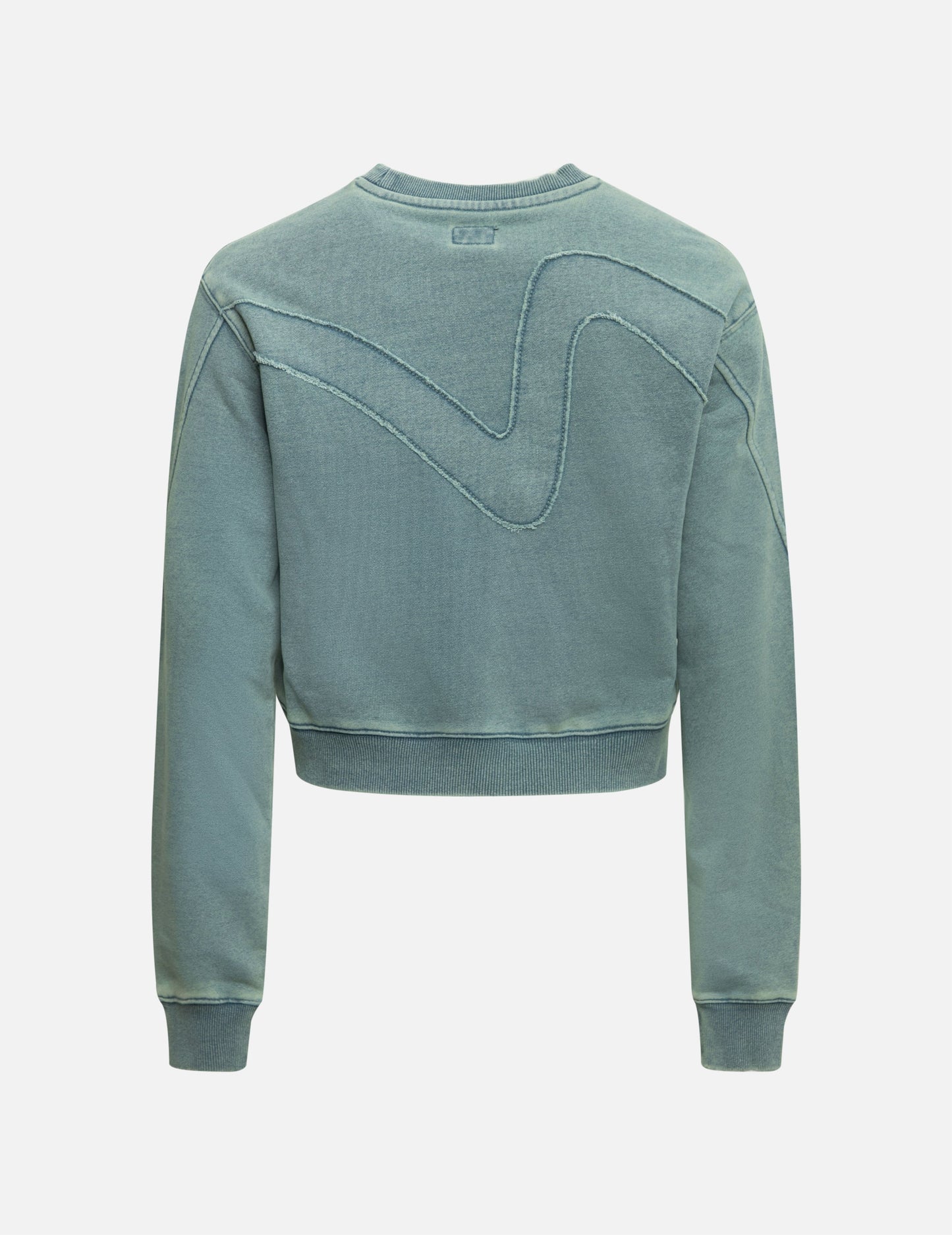 Distressed Appliqué Embroidery Washed Fashion Fit Cropped Sweatshirt