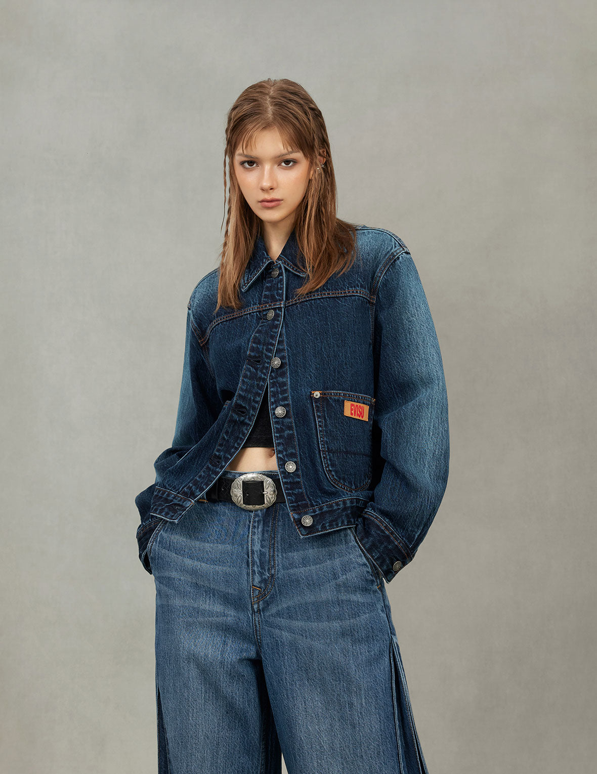 Gradient Print Loose Fit Washed Denim Jacket