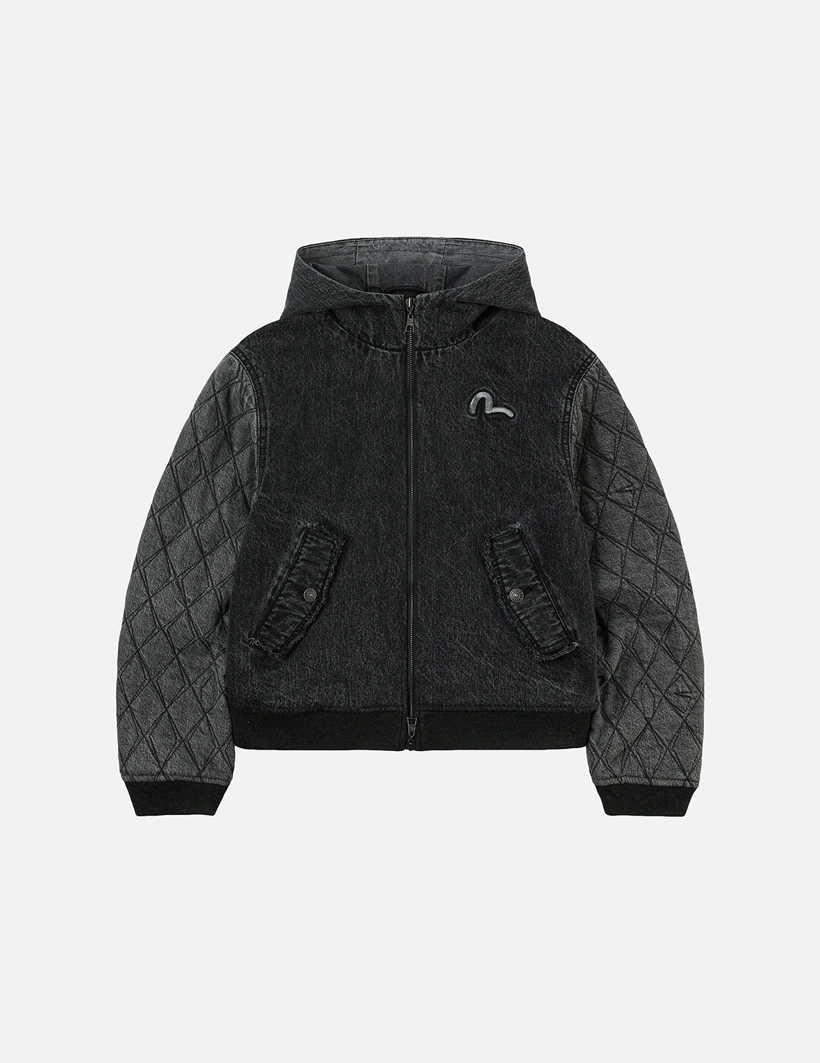 Seagull Embroidery Fashion Fit Hooded Padded Denim Jacket
