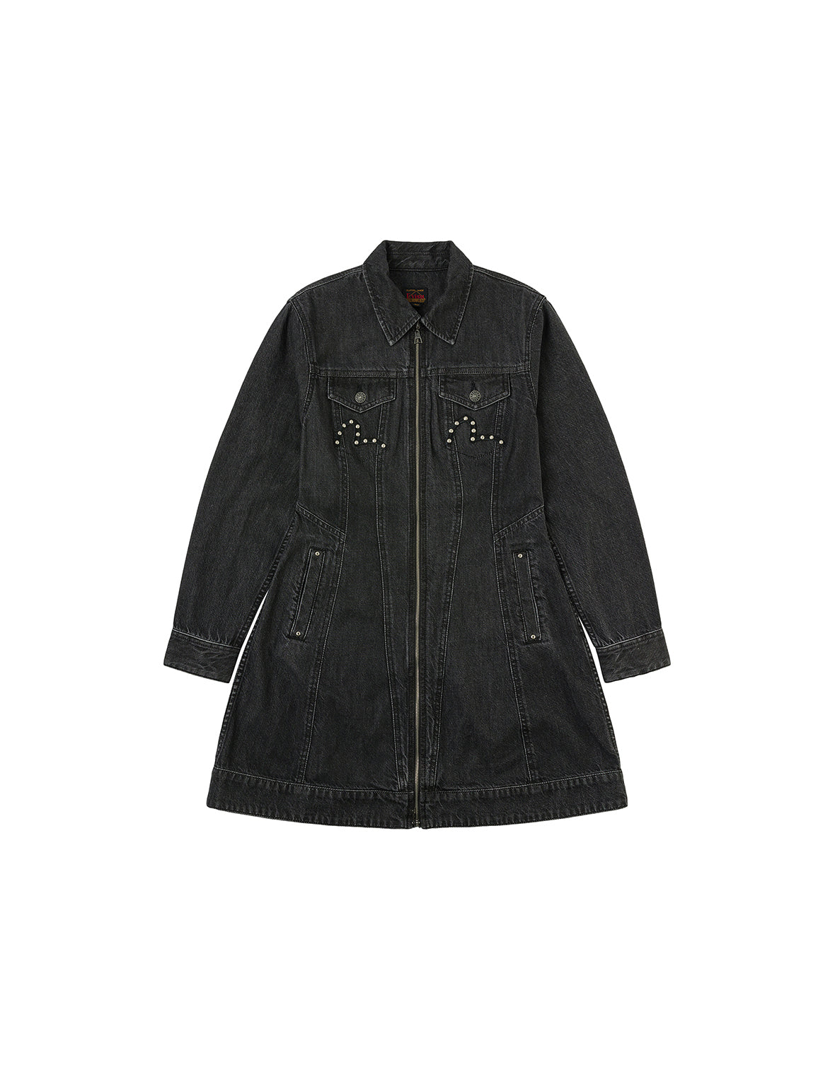 Seagull Embroidery with Studs Fashion Fit Denim Zipper Dress