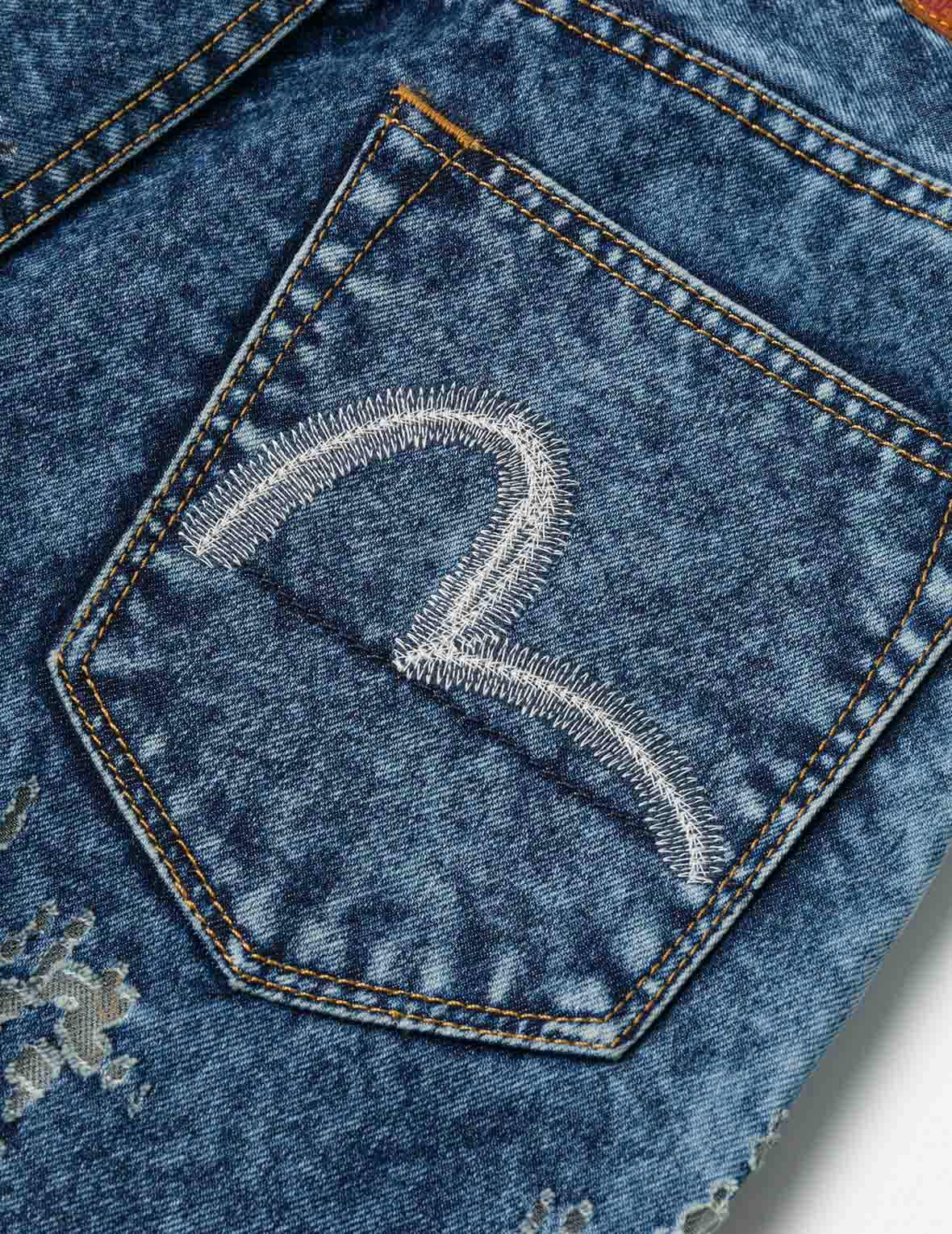 海鷗刺繡時尚版型燒花牛仔褲