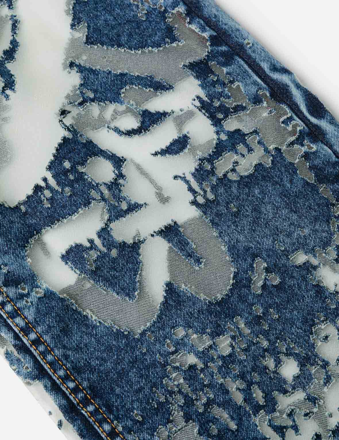 海鷗刺繡時尚版型燒花牛仔褲