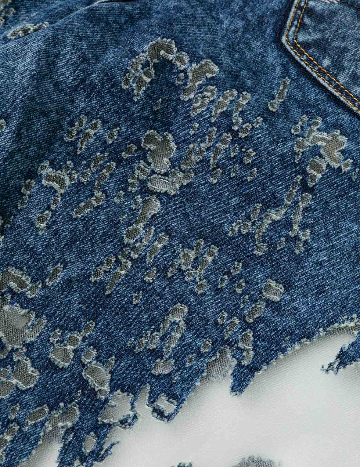 海鷗刺繡時尚版型燒花牛仔褲