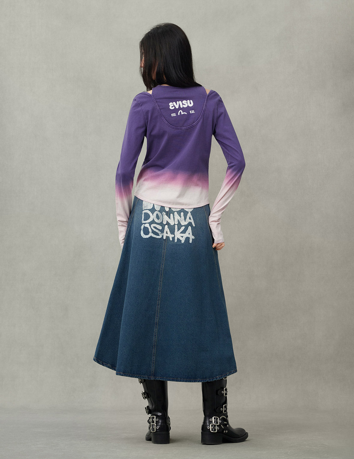 Slogan Print Fashion Fit Washed Denim A-line Skirt