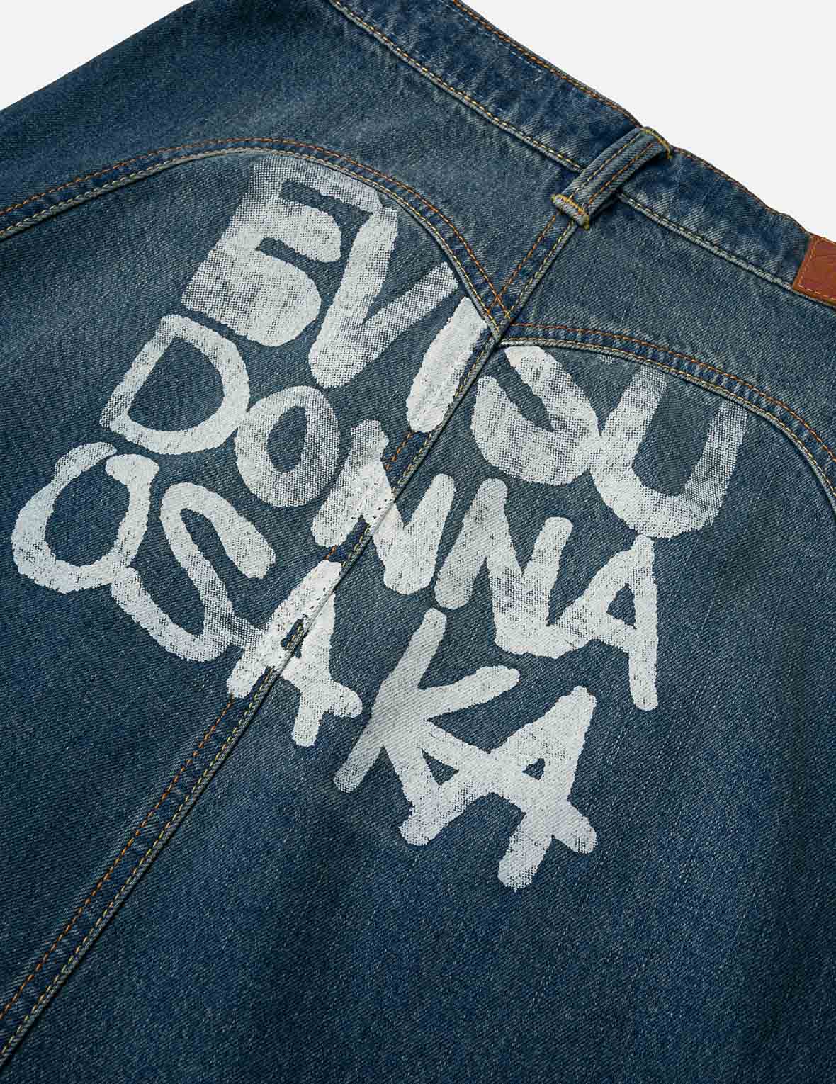 Slogan Print Fashion Fit Washed Denim A-line Skirt